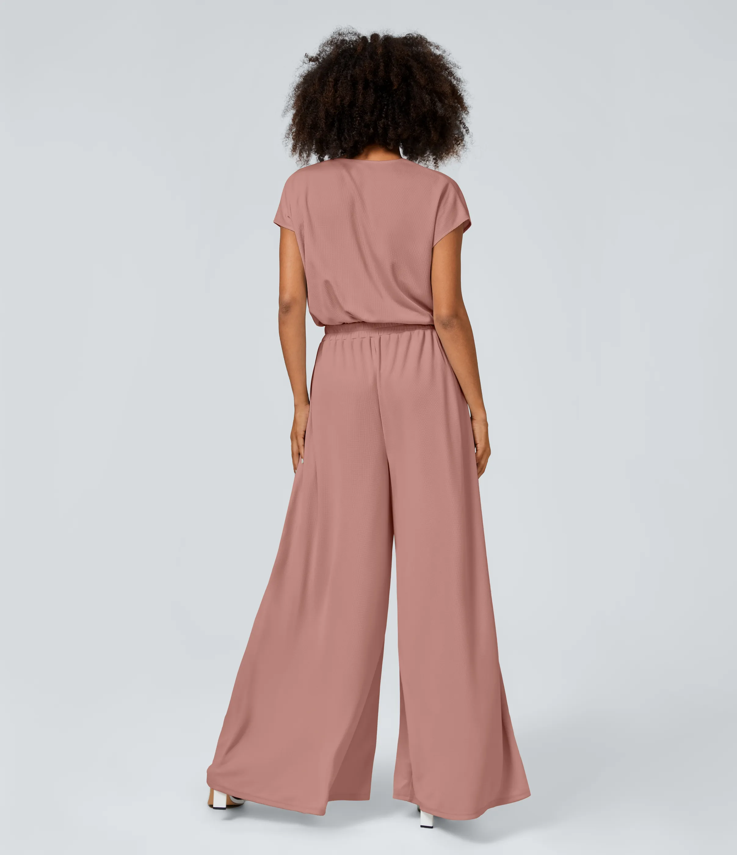 Halara Mono cuello V manga corta bolsillo lateral plisado pierna ancha - Rose Dawn - L(regular) sold by Halara product image thumbnail 3