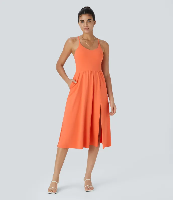 Halara Vestido midi bolsillo lateral espalda cruzada - Dusty Orange - L made by Halara