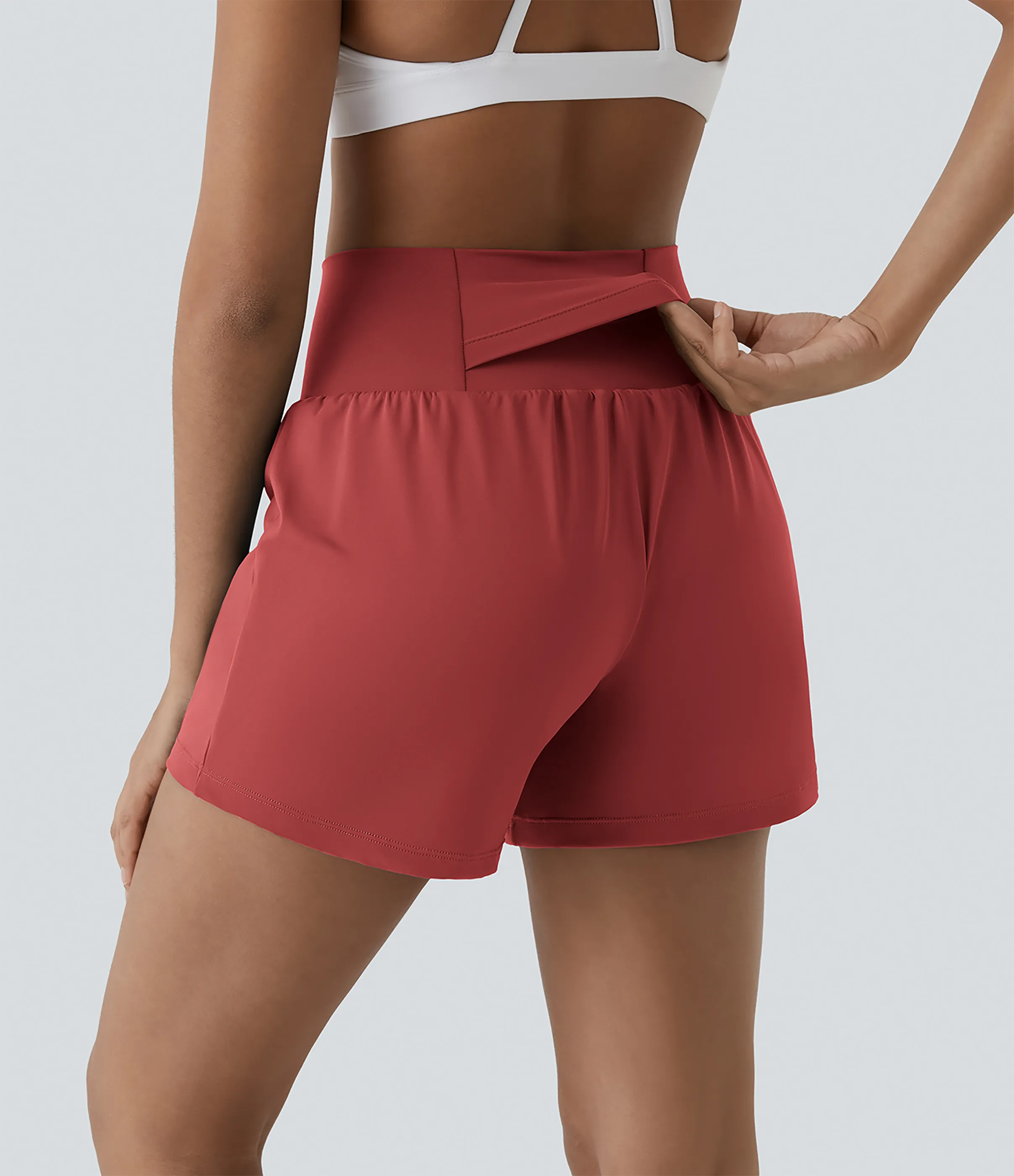 Halara Pantalón corto yoga 2 en 1 bolsillo trasero oculto tiro súper alto bolsillo lateral oculto 12.5cm-más largo - Salsa - XL(Long) sold by Halara product image thumbnail 3
