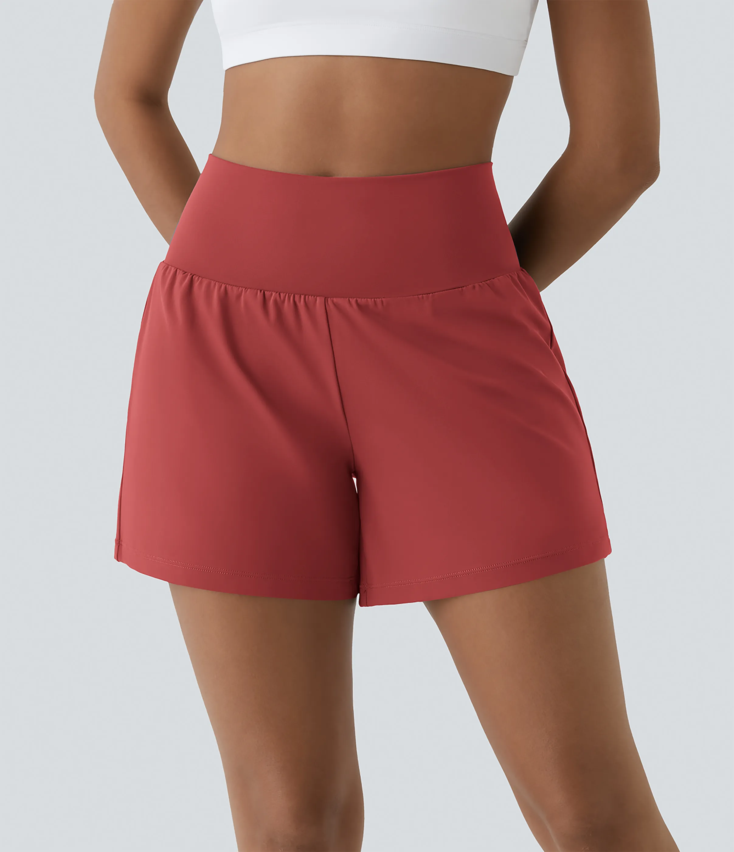 Halara Pantalón corto yoga 2 en 1 bolsillo trasero oculto tiro súper alto bolsillo lateral oculto 12.5cm-más largo - Salsa - XL(Long) sold by Halara product image thumbnail 4