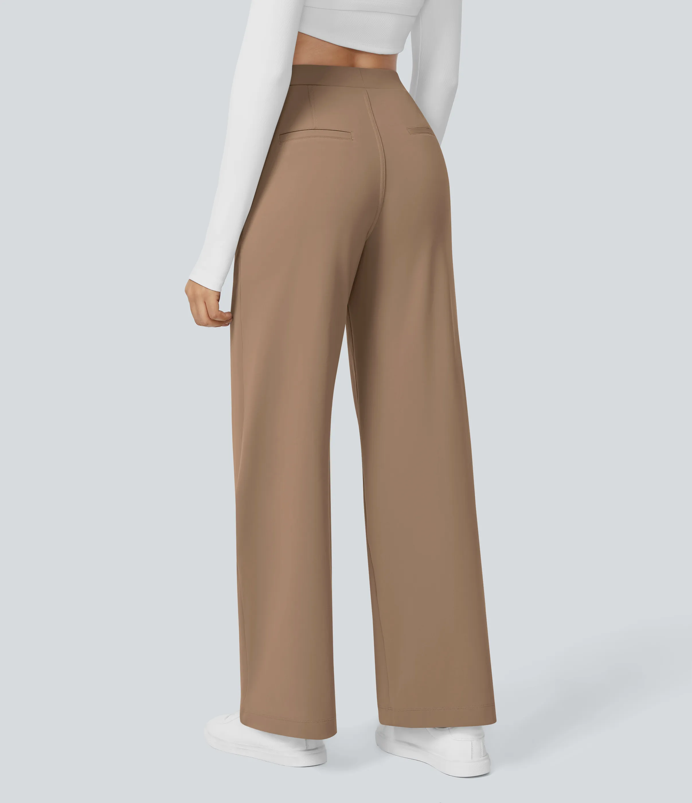 Halara Pantalón oficina pierna recta bolsillo lateral tiro alto pliegue - Burro - XL(regular) sold by Halara