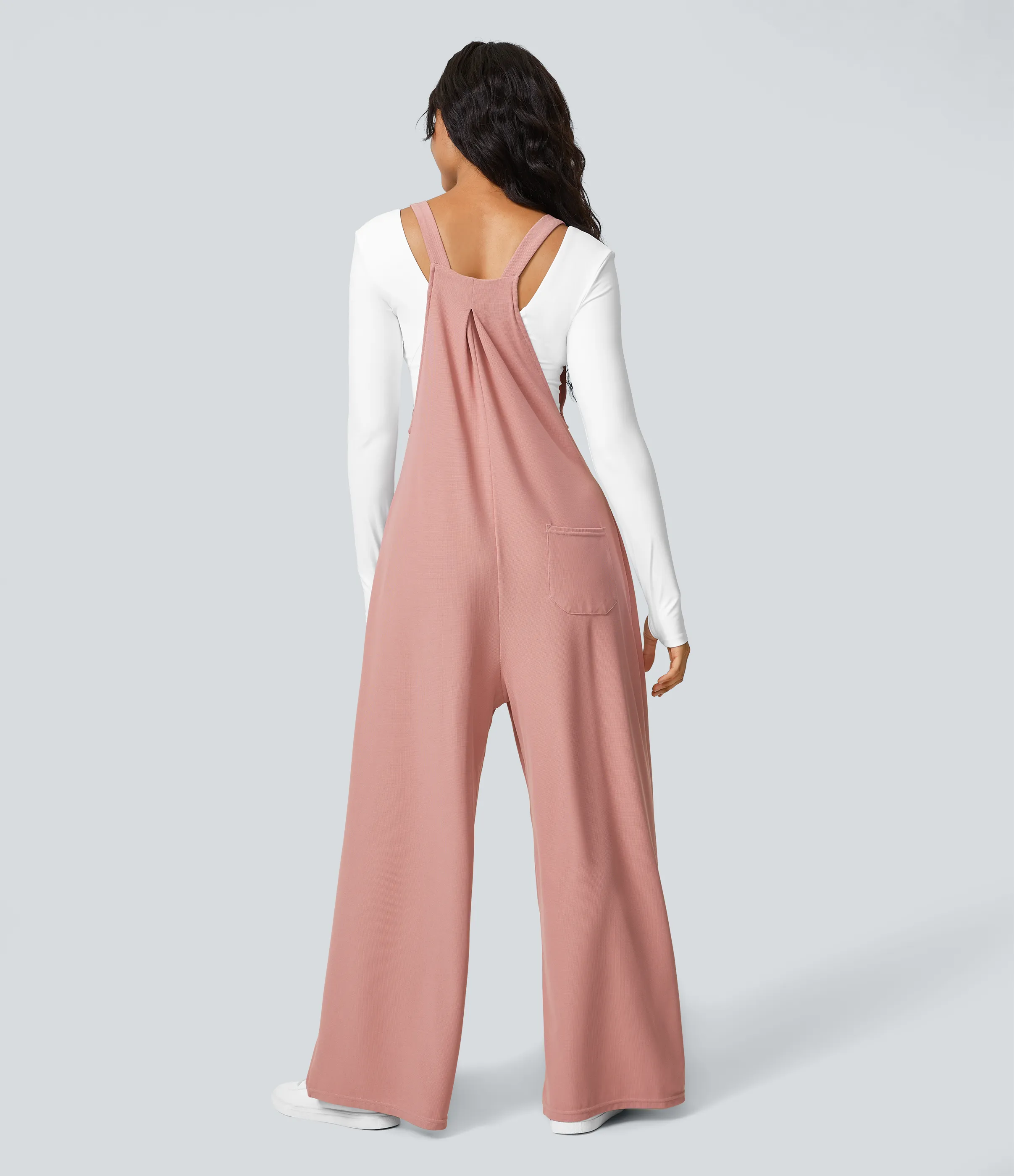 Halara Overol botón correa ajustable bolsillo múltiple gofre plisado - Rose Tan - L(tall) sold by Halara product image thumbnail 4