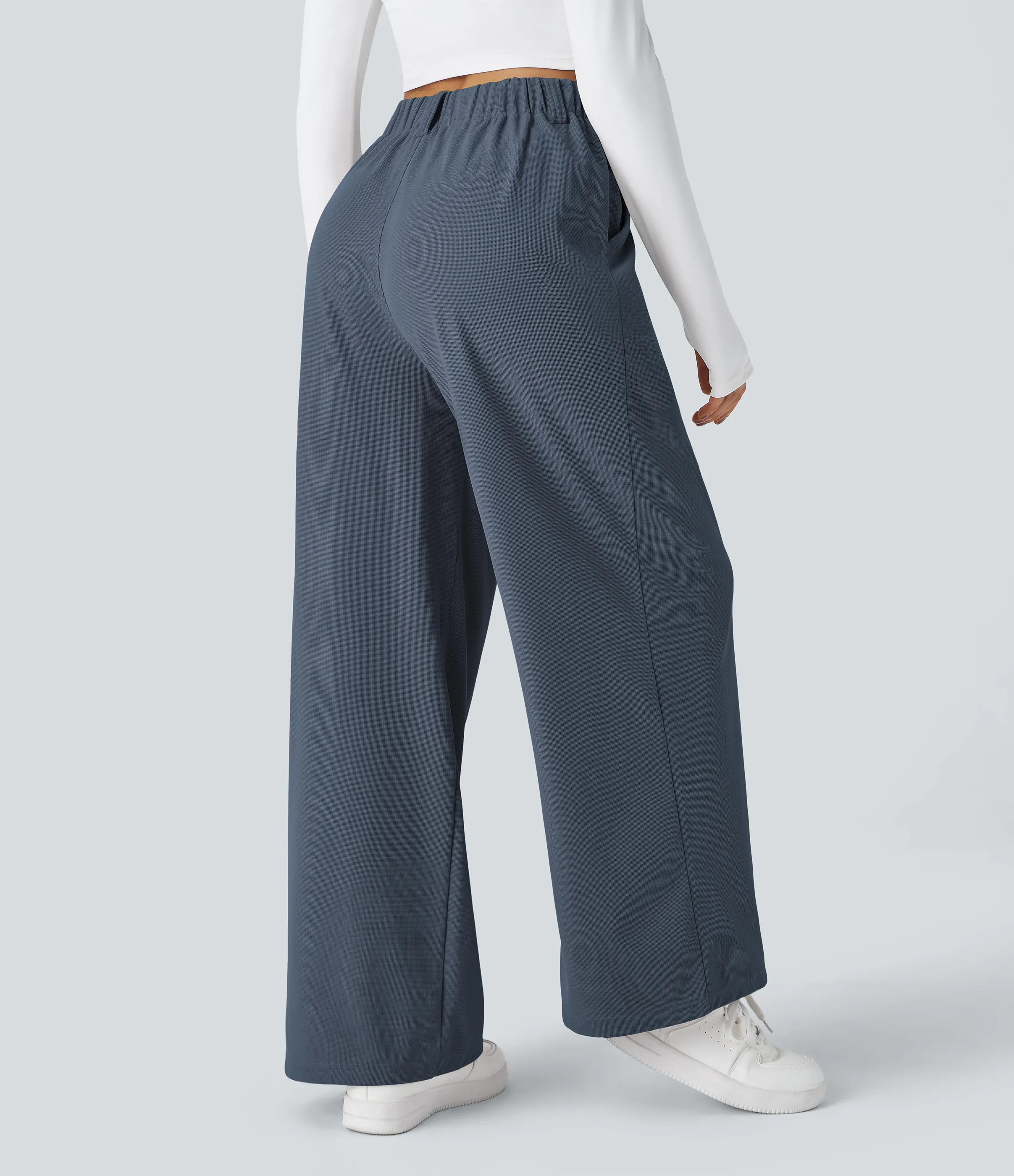 Halara Pantalones Halara Flex™ de oficina anchos plisados de tiro alto con bolsillos en tela tipo gofre - Grisaille - XS(regular) sold by Halara product image thumbnail 3