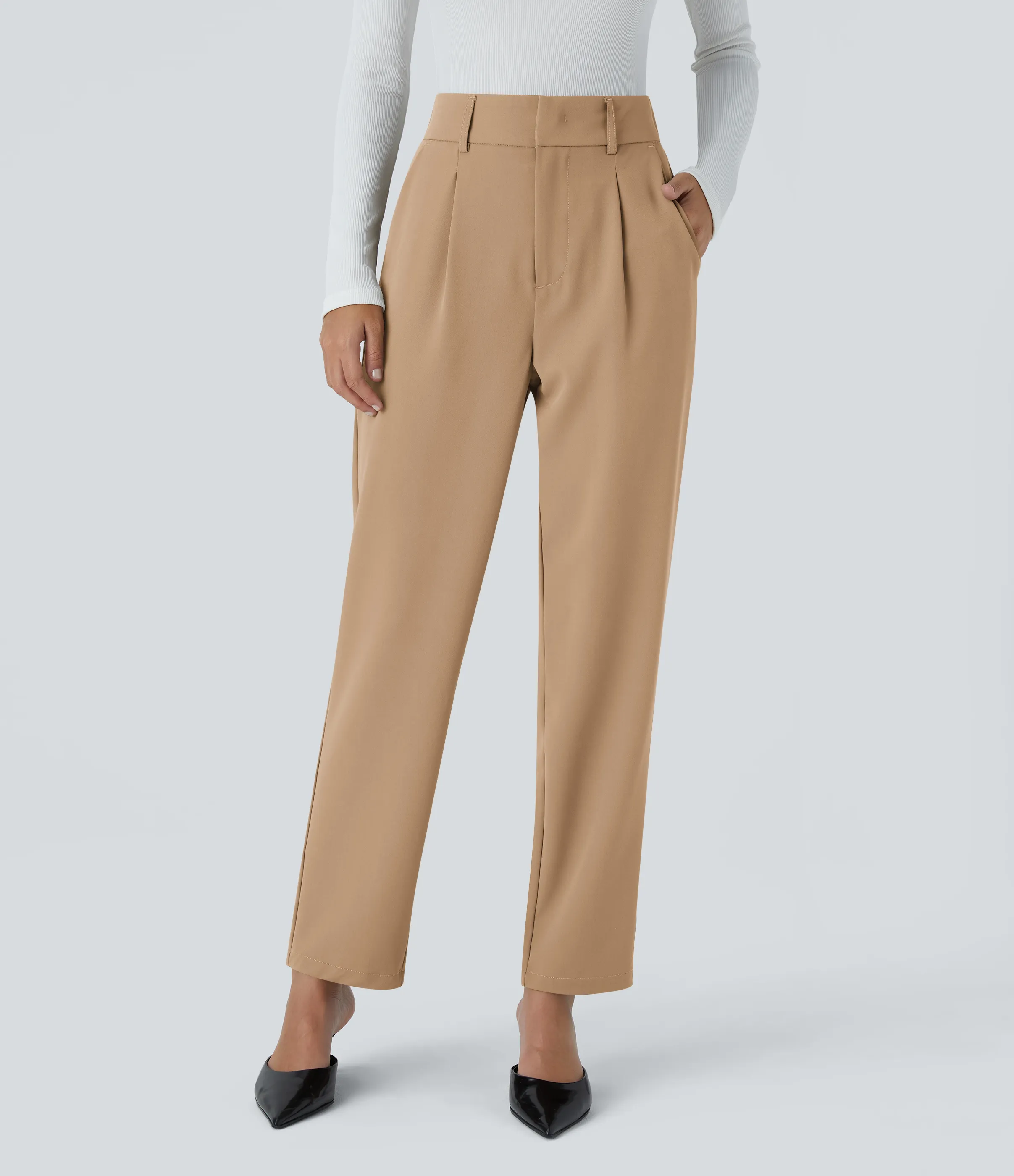 Halara Pantalón oficina ajustado tiro alto bolsillo lateral - Cartouche - S(petite) sold by Halara