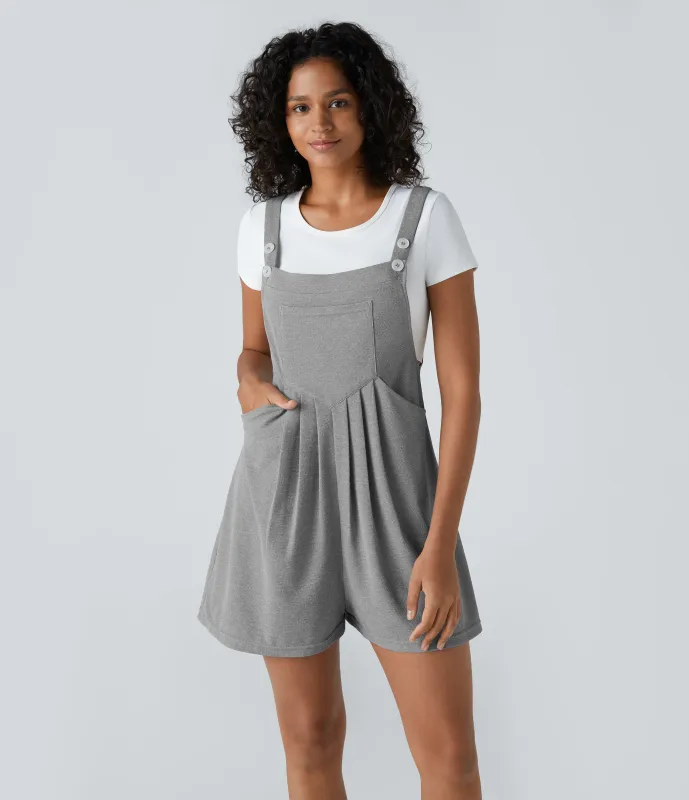 Halara Overol botón correa ajustable bolsillo múltiple gofre plisado - Waffle Gray - XL made by Halara
