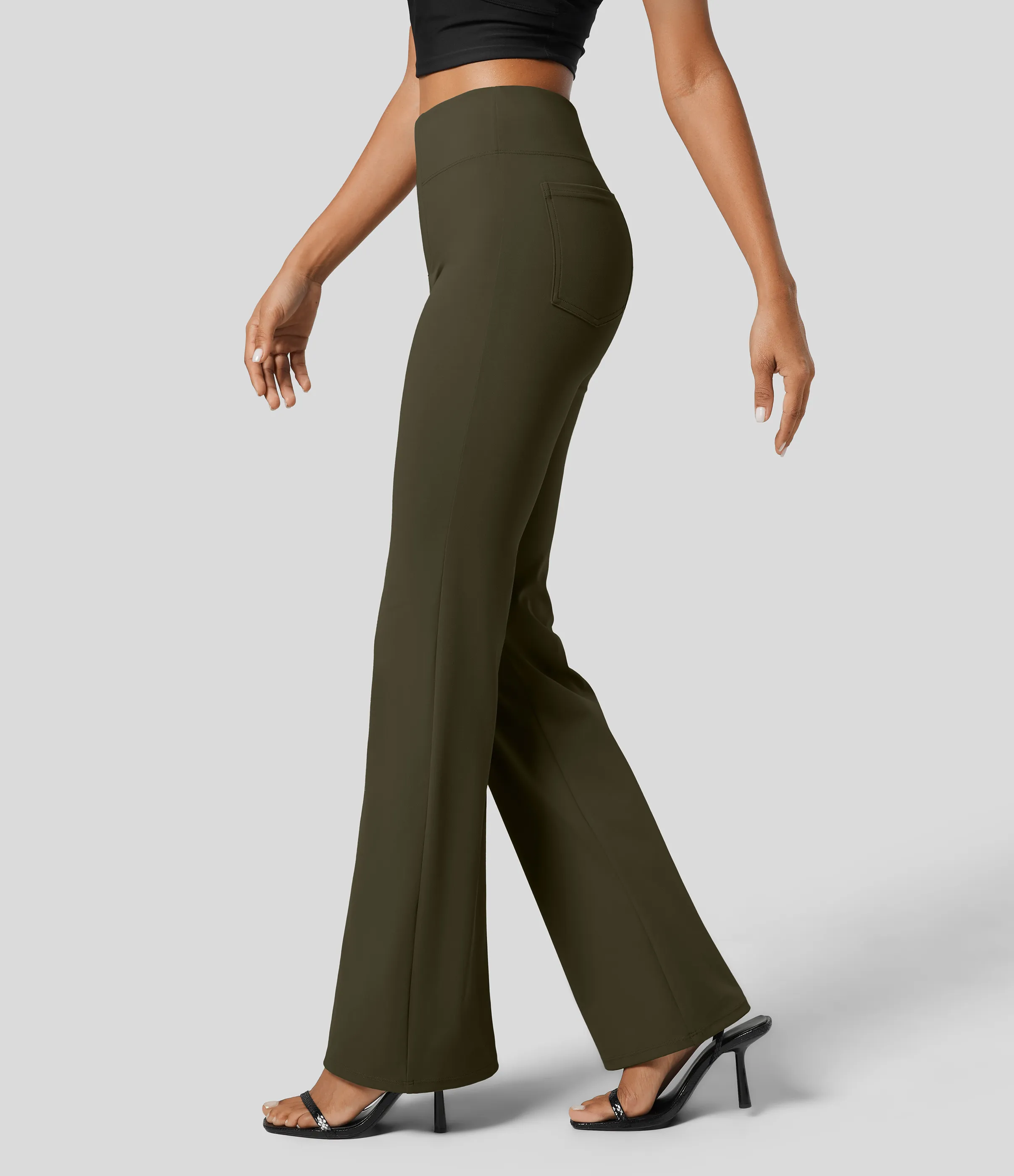 Halara Pantalón Halara Flex™ oficina tiro alto bolsillo trasero ligero acampanado - Forest Night - L(petite) sold by Halara product image thumbnail 2