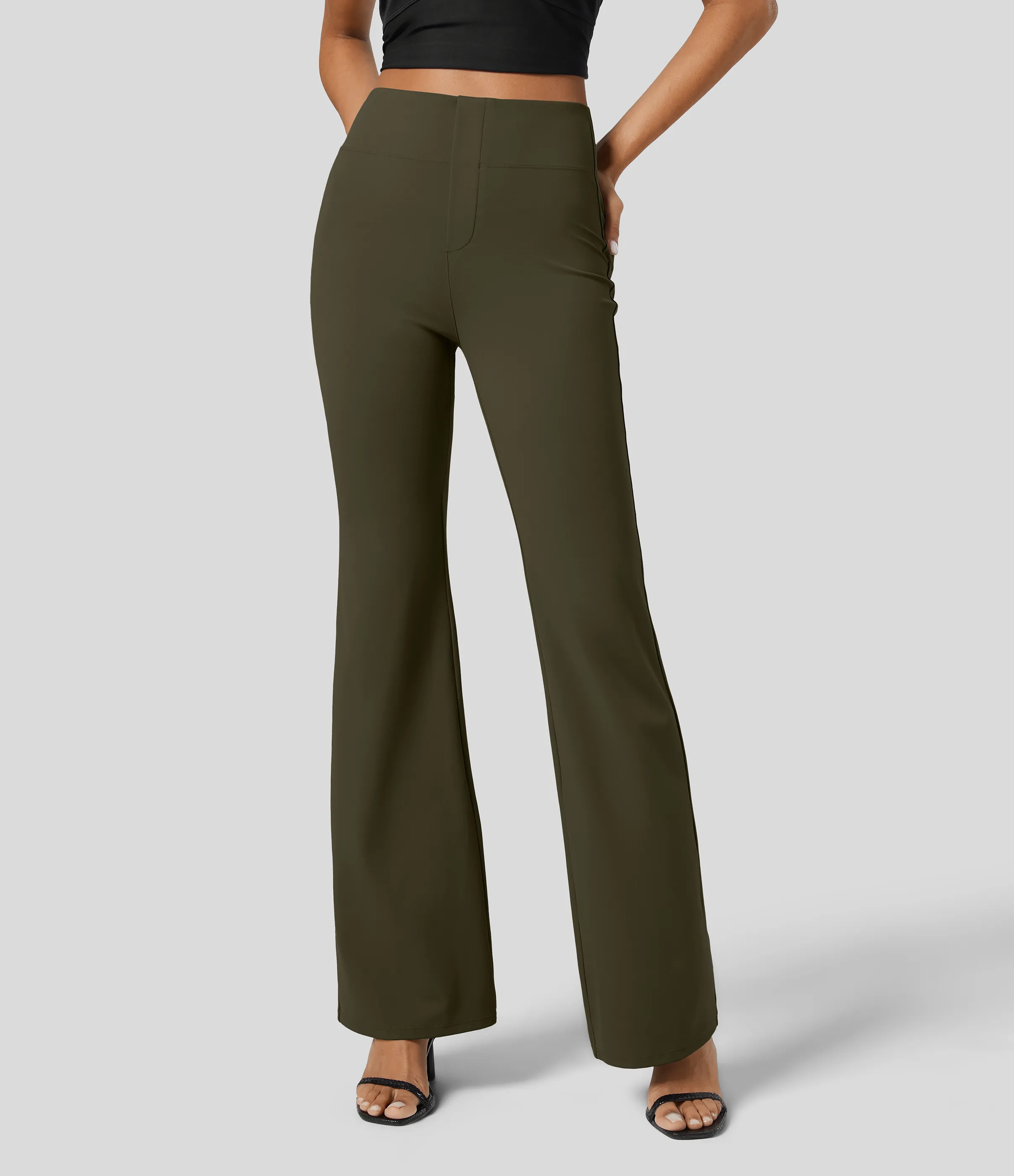 Halara Pantalón Halara Flex™ oficina tiro alto bolsillo trasero ligero acampanado - Forest Night - L(petite) sold by Halara product image thumbnail 4