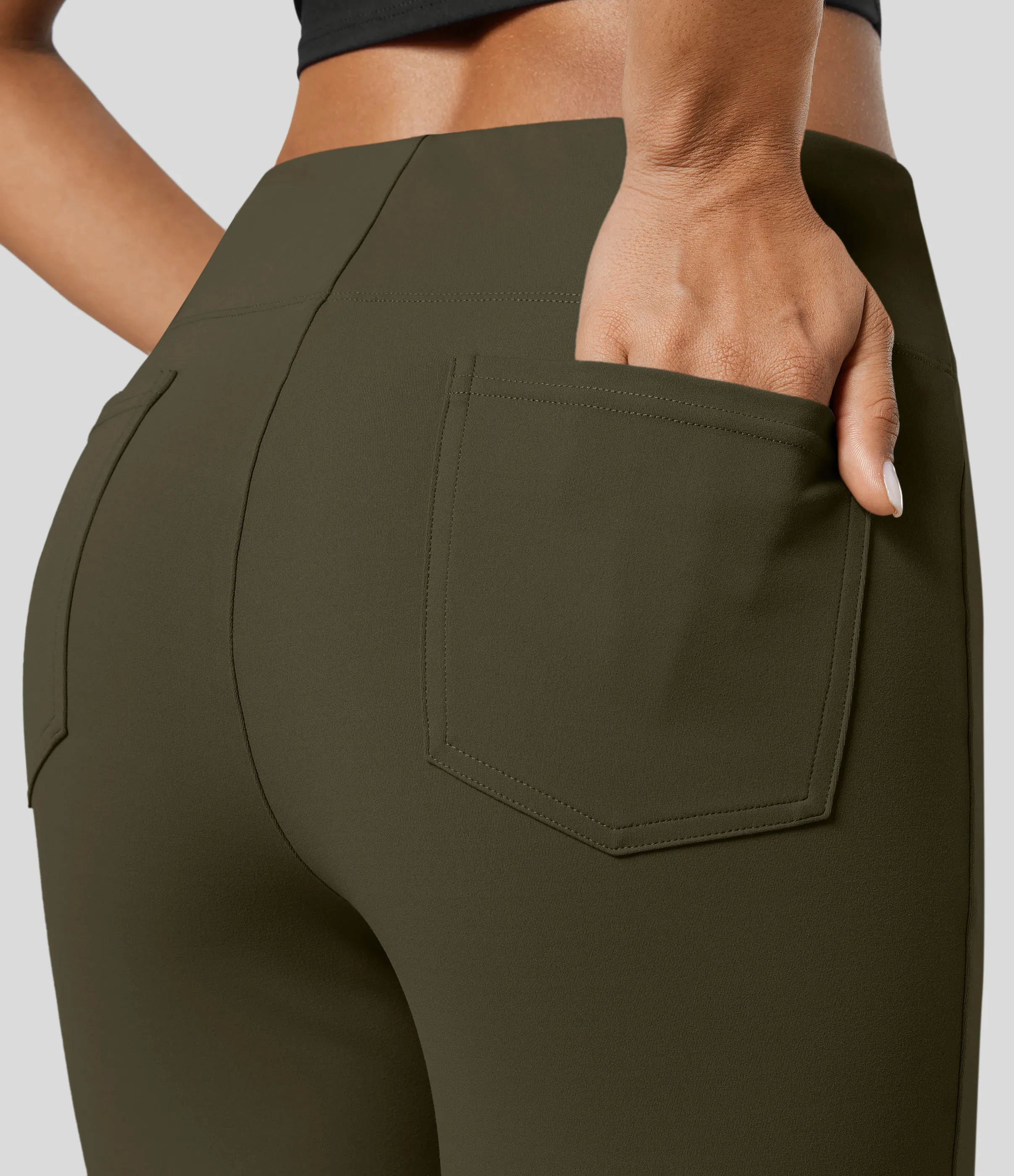 Halara Pantalón Halara Flex™ oficina tiro alto bolsillo trasero ligero acampanado - Forest Night - L(petite) sold by Halara product image thumbnail 5