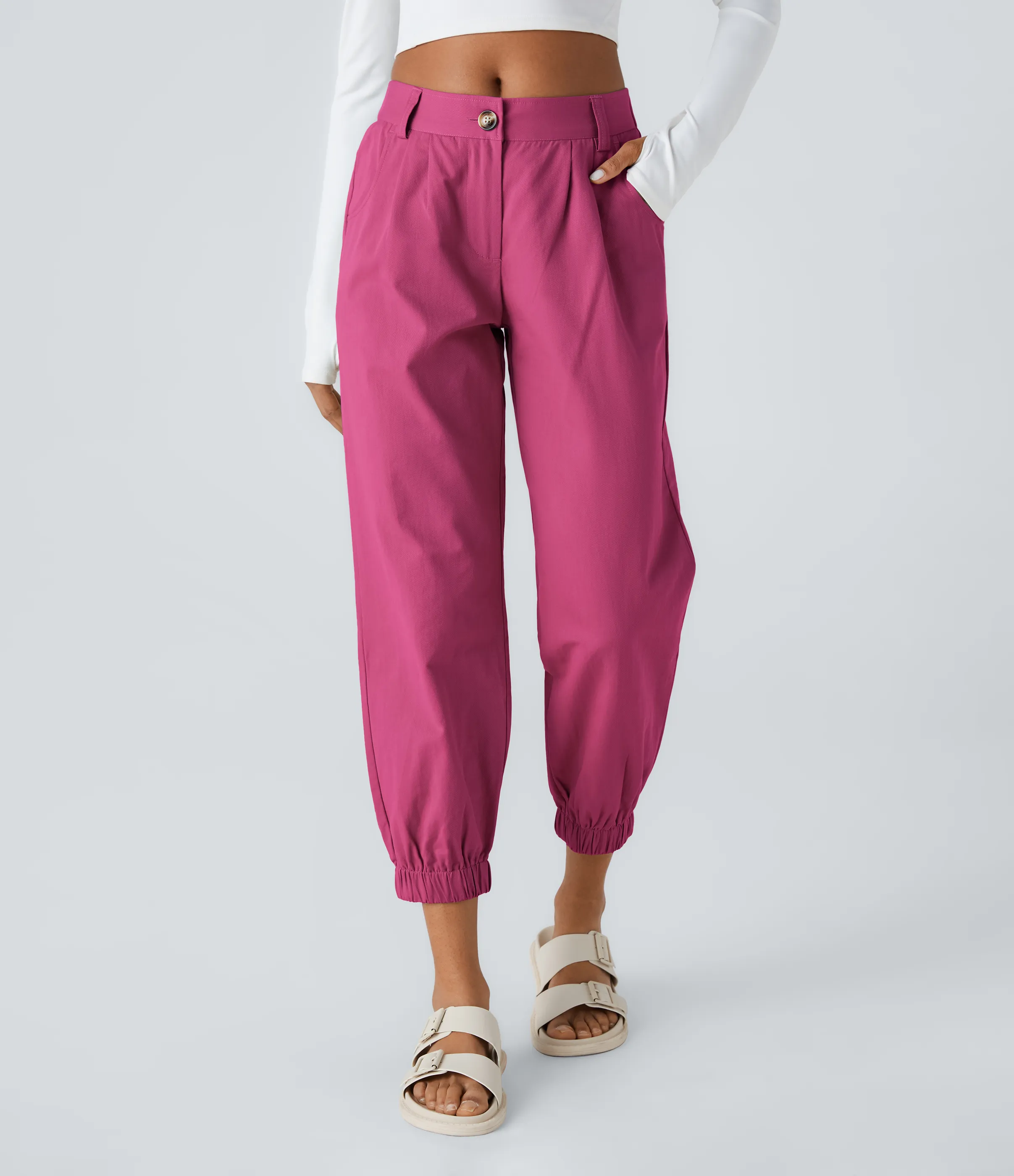 Halara Joggers algodón bolsillo lateral cremallera botón tiro medio - Lilac Rose - S(regular) sold by Halara product image thumbnail 2