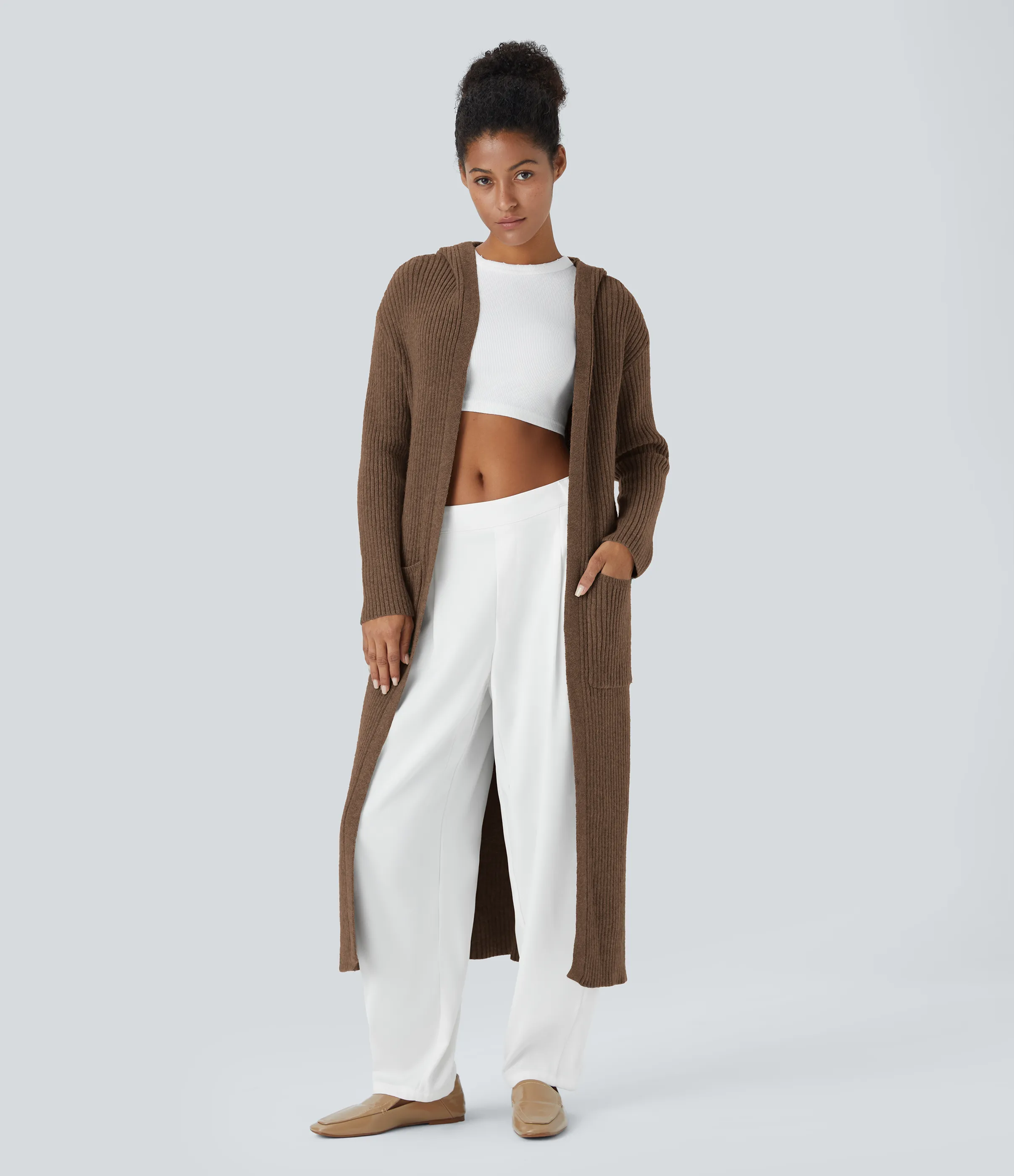 Halara Cárdigan manga larga capucha bolsillo lateral abertura - Chicory Coffee - XS sold by Halara product image thumbnail 2