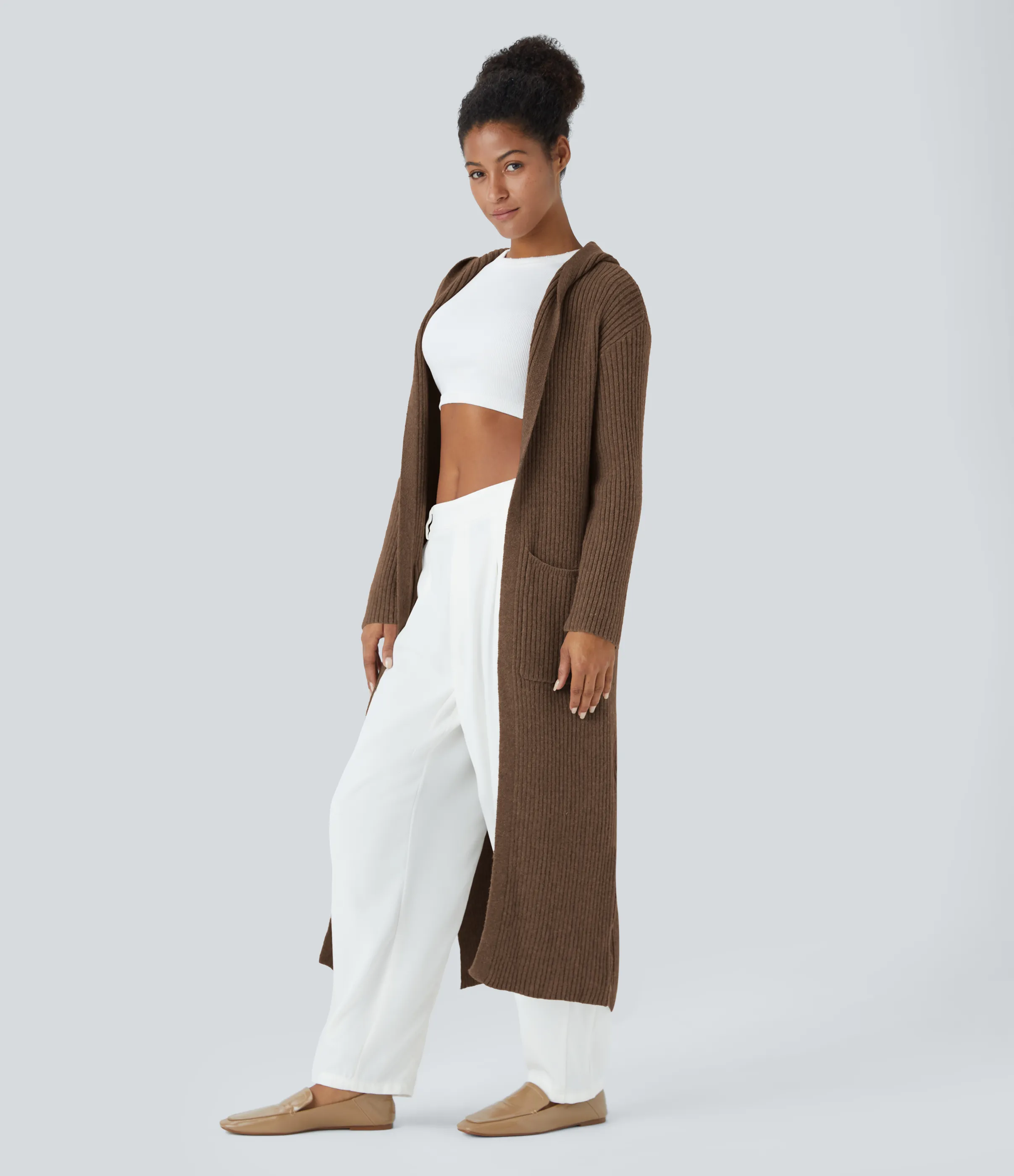 Halara Cárdigan manga larga capucha bolsillo lateral abertura - Chicory Coffee - XS sold by Halara product image thumbnail 4