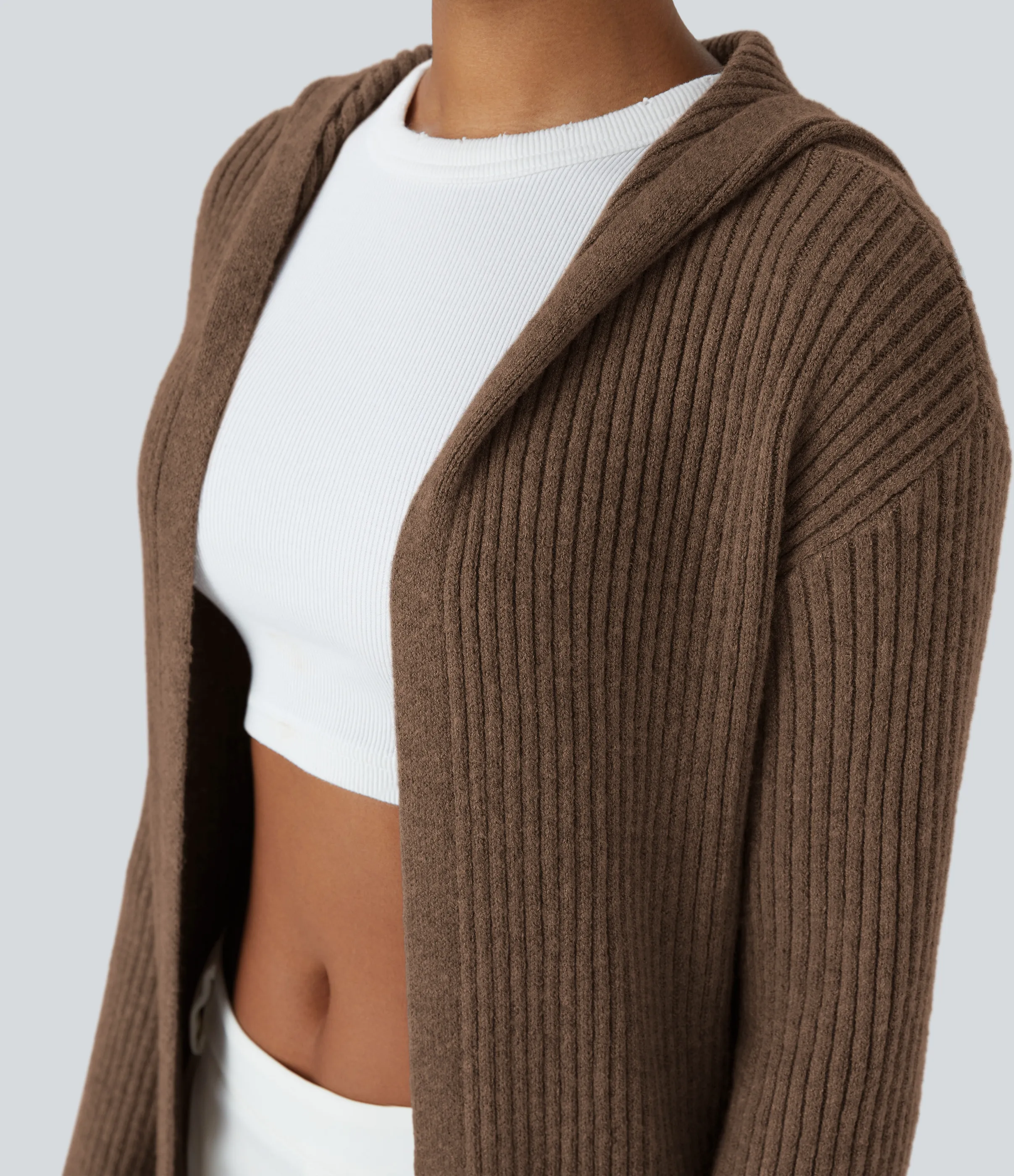 Halara Cárdigan manga larga capucha bolsillo lateral abertura - Chicory Coffee - XS sold by Halara product image thumbnail 5