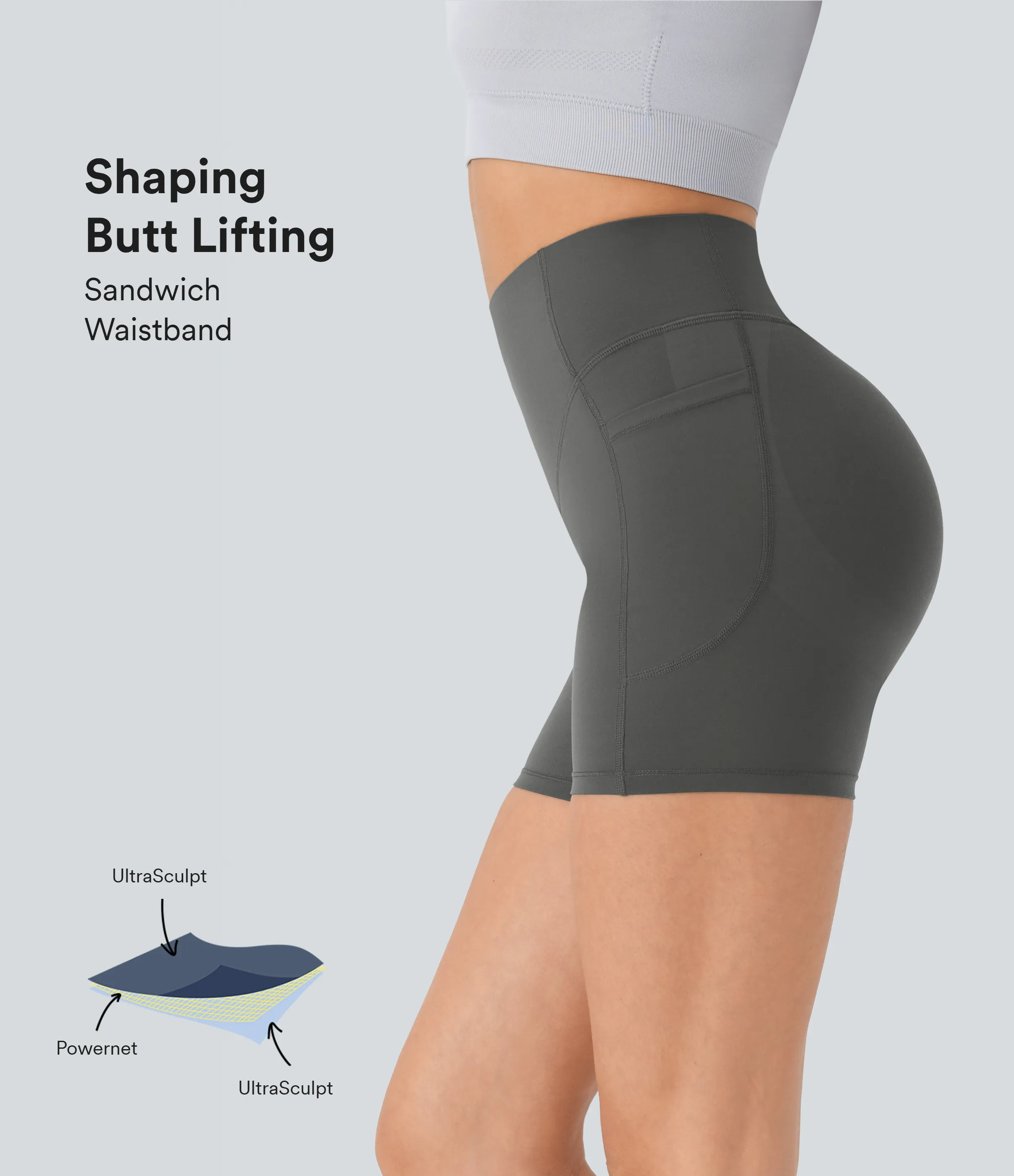 Halara Pantalón corto SoCinched UltraSculpt ciclista tiro alto realce glúteo bolsillo lateral entrenamiento 12.5cm - Volcanic Ash - S sold by Halara product image thumbnail 2