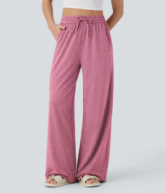 Halara Pantalón pierna ancha bolsillo lateral cordón tiro alto - Magenta Flower Yarn - L(regular) made by Halara