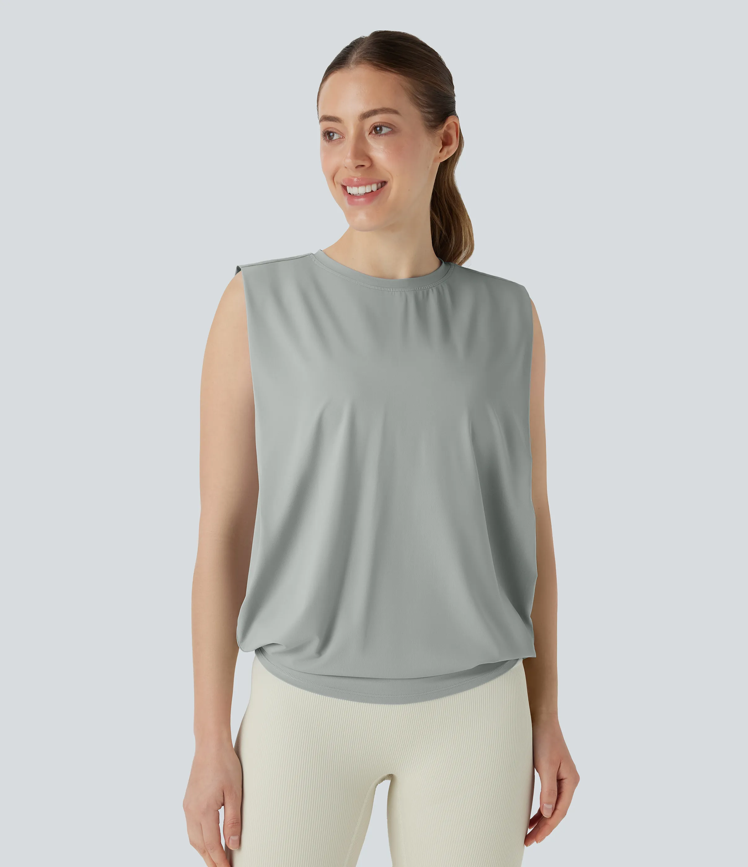 Halara Camiseta yoga cuello redondo fruncido tacto fresco - UPF 50+ - Mirage Gray - XS sold by Halara