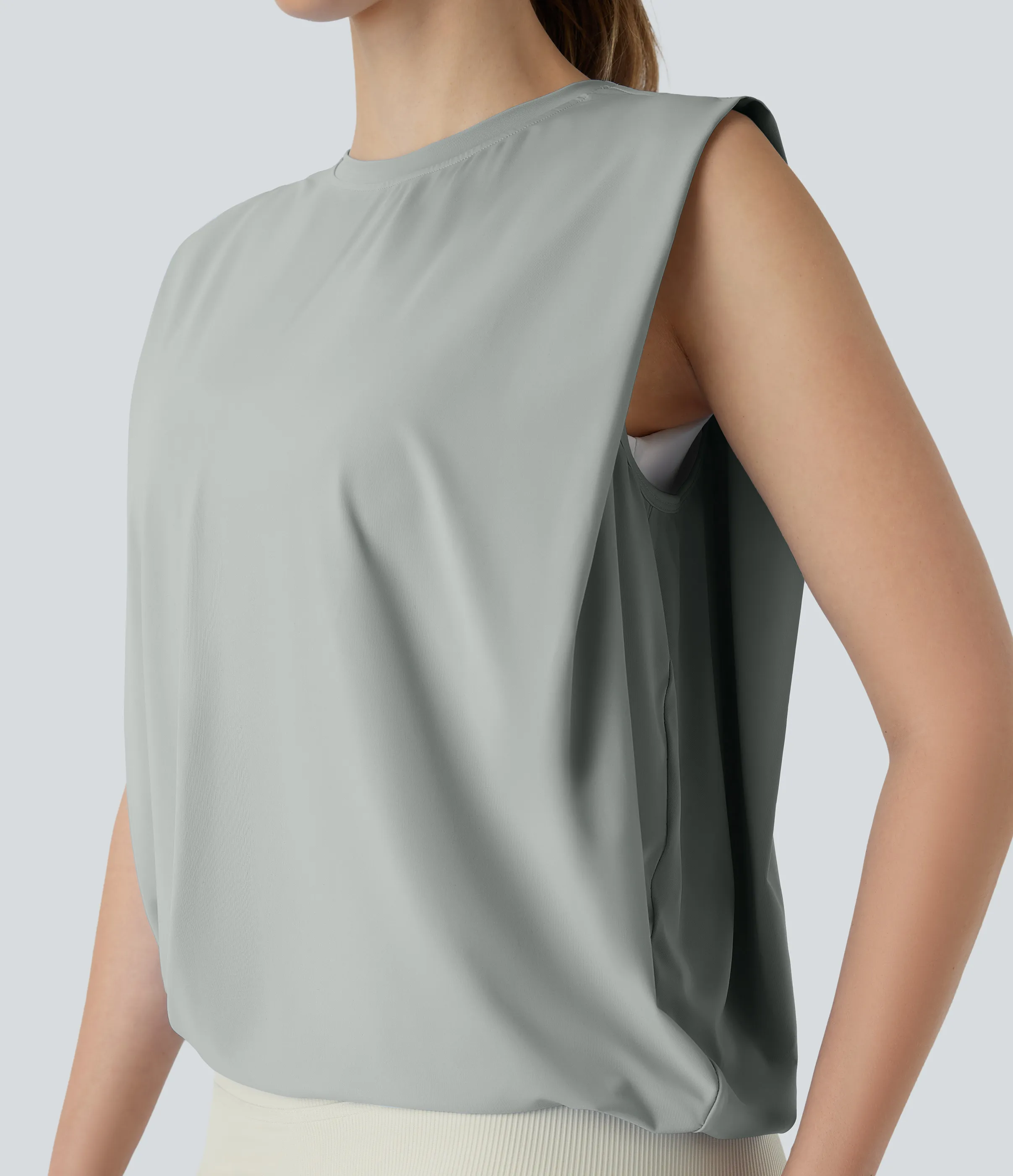 Halara Camiseta yoga cuello redondo fruncido tacto fresco - UPF 50+ - Mirage Gray - XS sold by Halara product image thumbnail 5