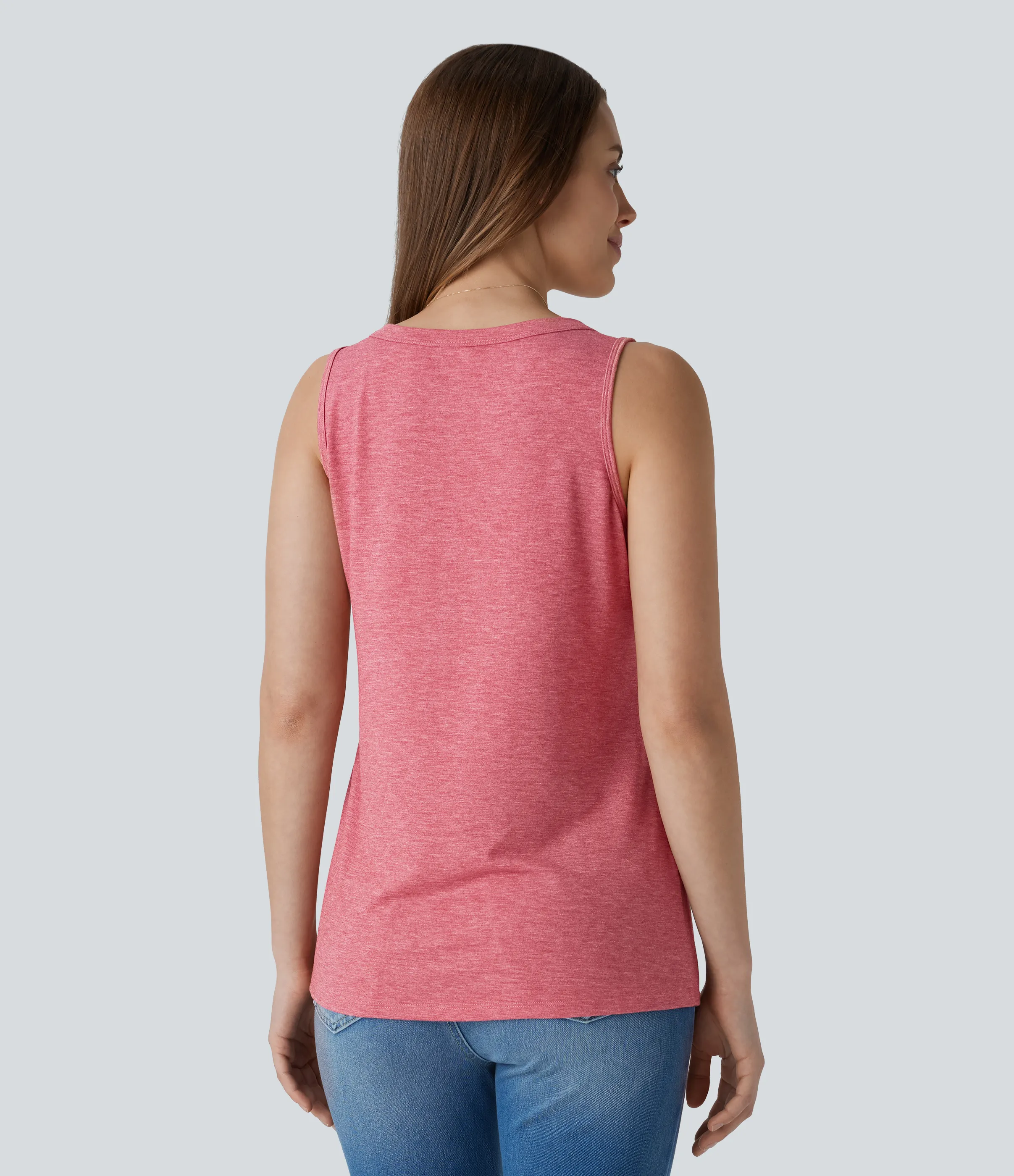 Halara Blusa sin mangas cuello V botón decorativo - Brick Red Mix - XS sold by Halara product image thumbnail 3