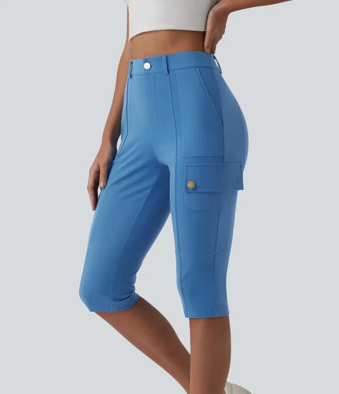 Halara Pantalón cargo ajustado tiro alto cremallera botón múltiple bolsillo bolsillo lateral - Gloomy Blue - M made by Halara