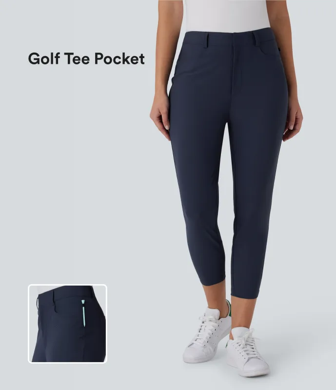 Halara Pantalón golf capri tiro medio múltiple bolsillo ajustado secado rápido bolsillo tee golf - UPF40+ - Dark Blue - S(regular) made by Halara