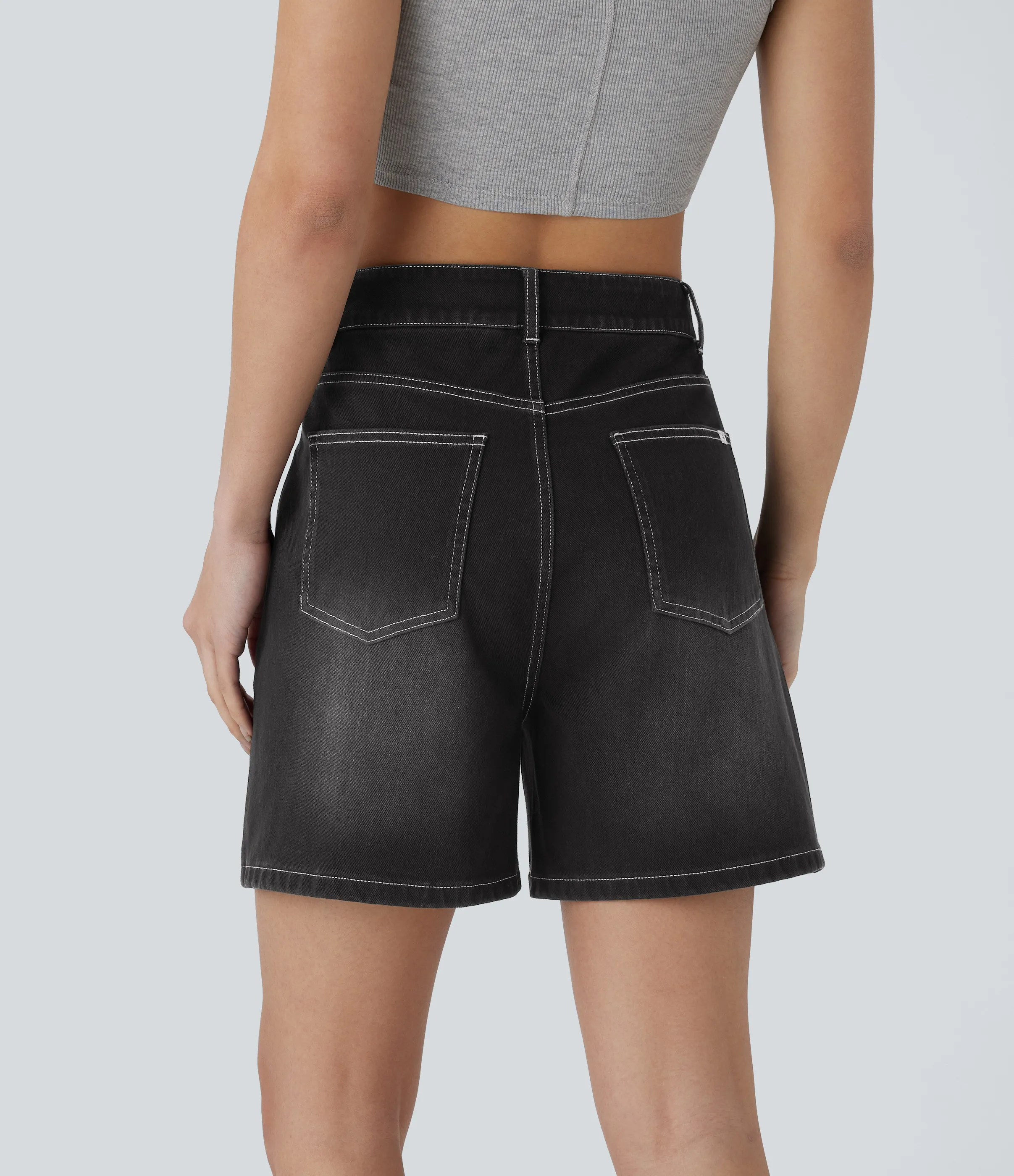 Halara Pantalón corto Halara Flex™ Denim mezclilla elástico lavado múltiple bolsillo cordón tiro medio - Dirty Black Denim - XS(regular) sold by Halara product image thumbnail 4