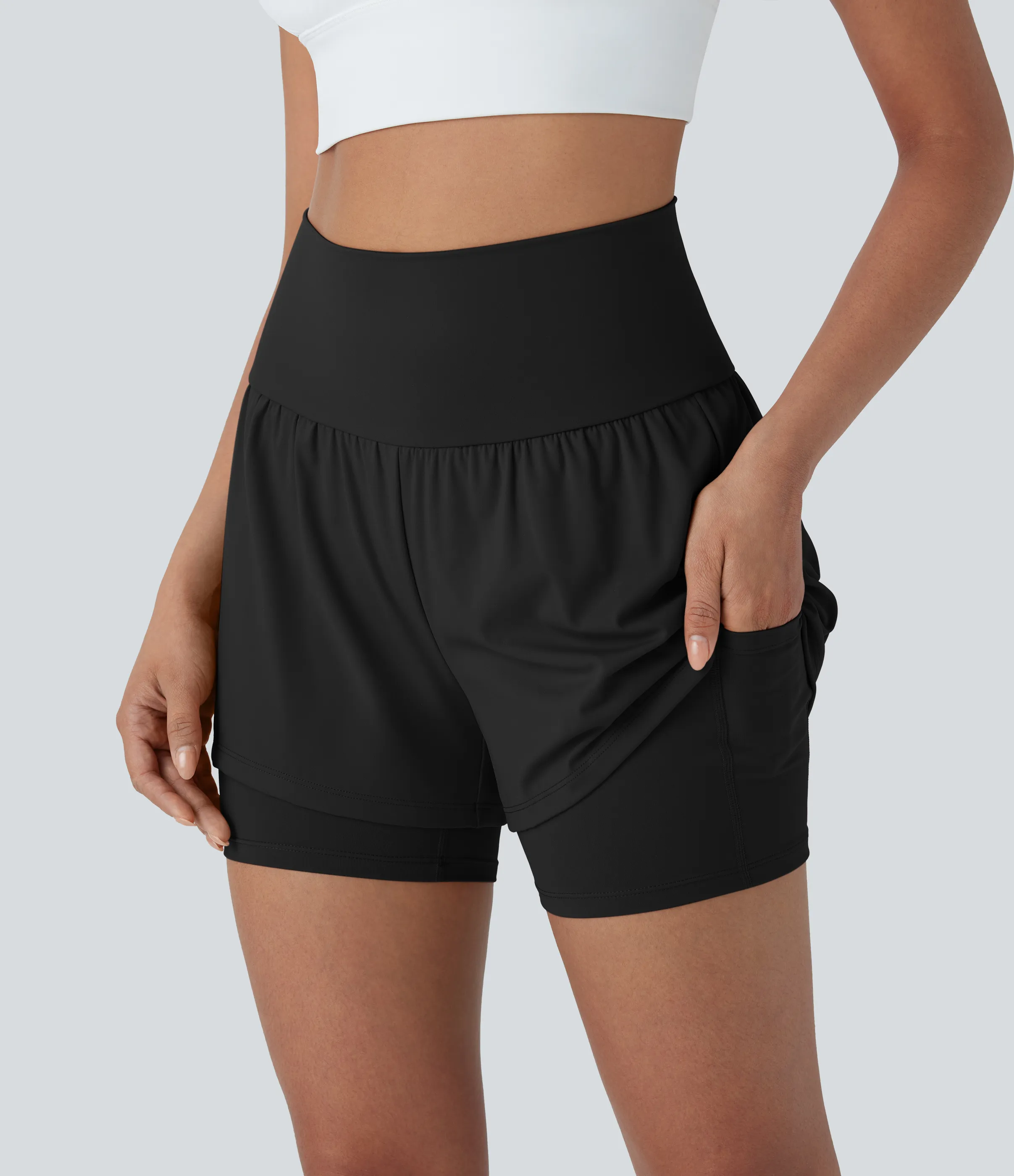 Halara Shorts de yoga Softlyzero™ Airy de tiro alto 2 en 1 de tacto fresco con bolsillos y 12.5 cm de largo - Black - XS sold by Halara product image thumbnail 5