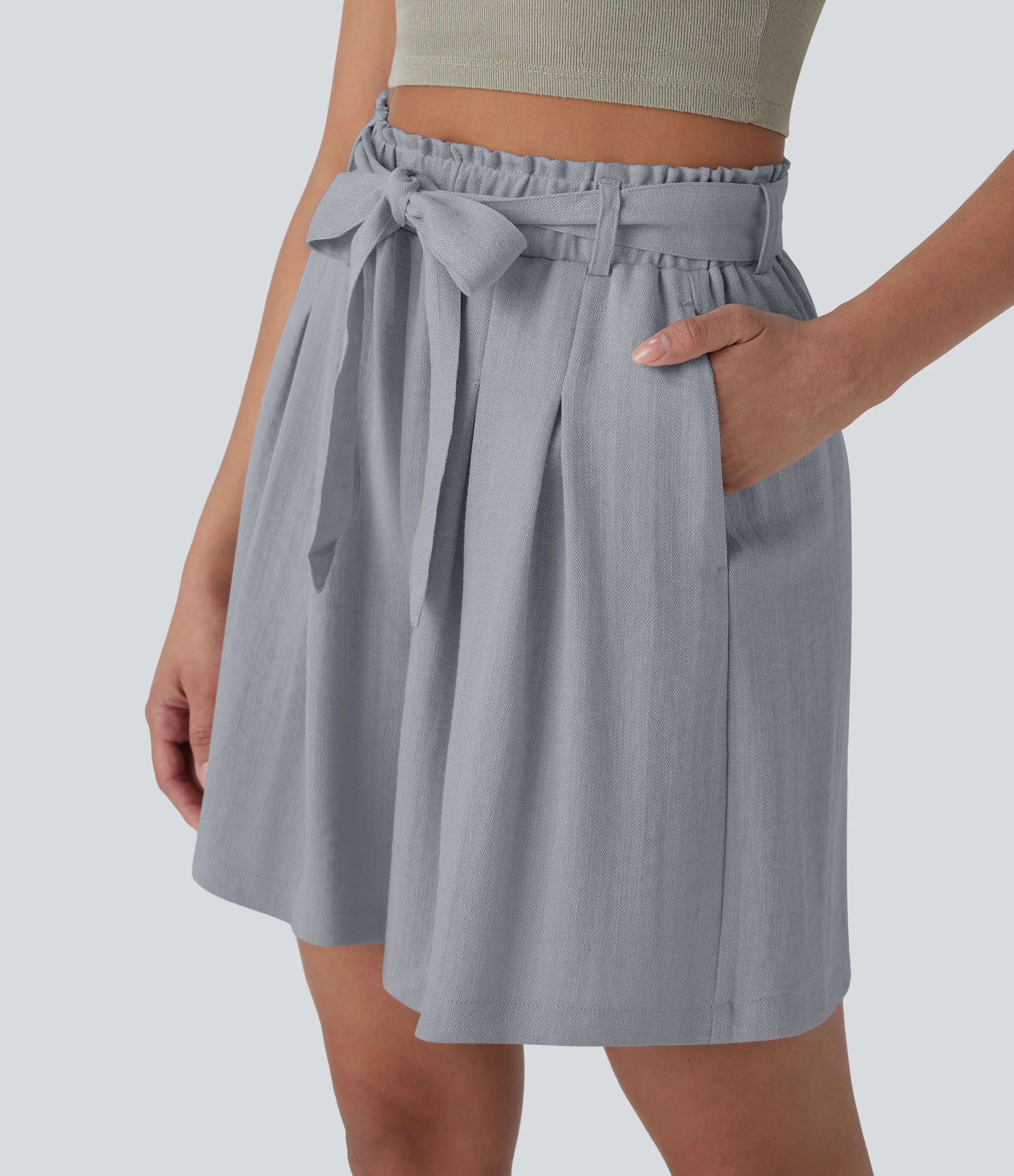 Halara Bermudas casuales de lino de tiro alto con cinturón y bolsillos laterales - Full Moon - L sold by Halara product image thumbnail 4