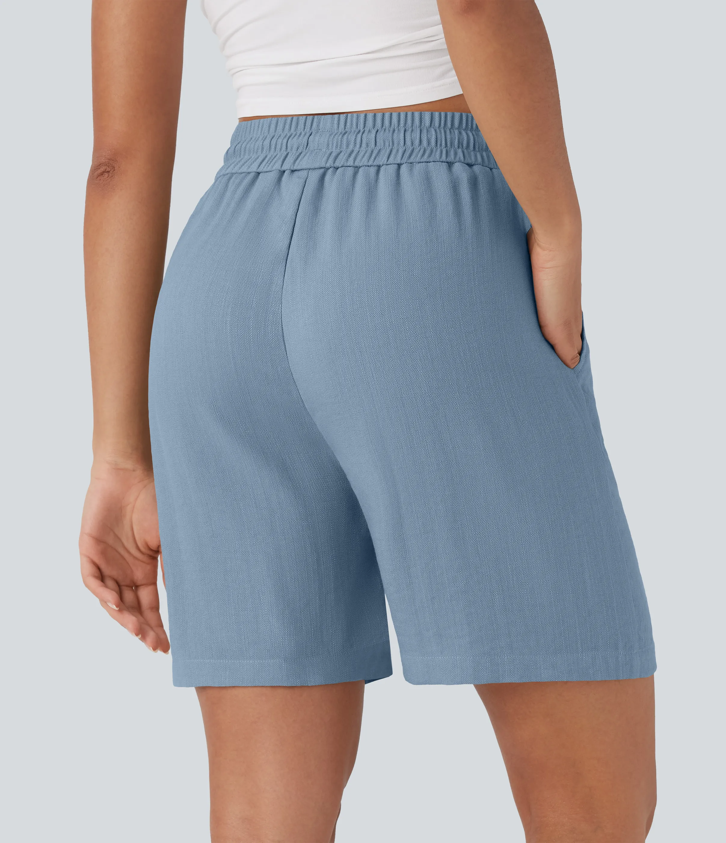 Halara Shorts casuales de lino con tiro alto y cordón ajustable con bolsillos laterales - Mountain Spring - XS sold by Halara product image thumbnail 3