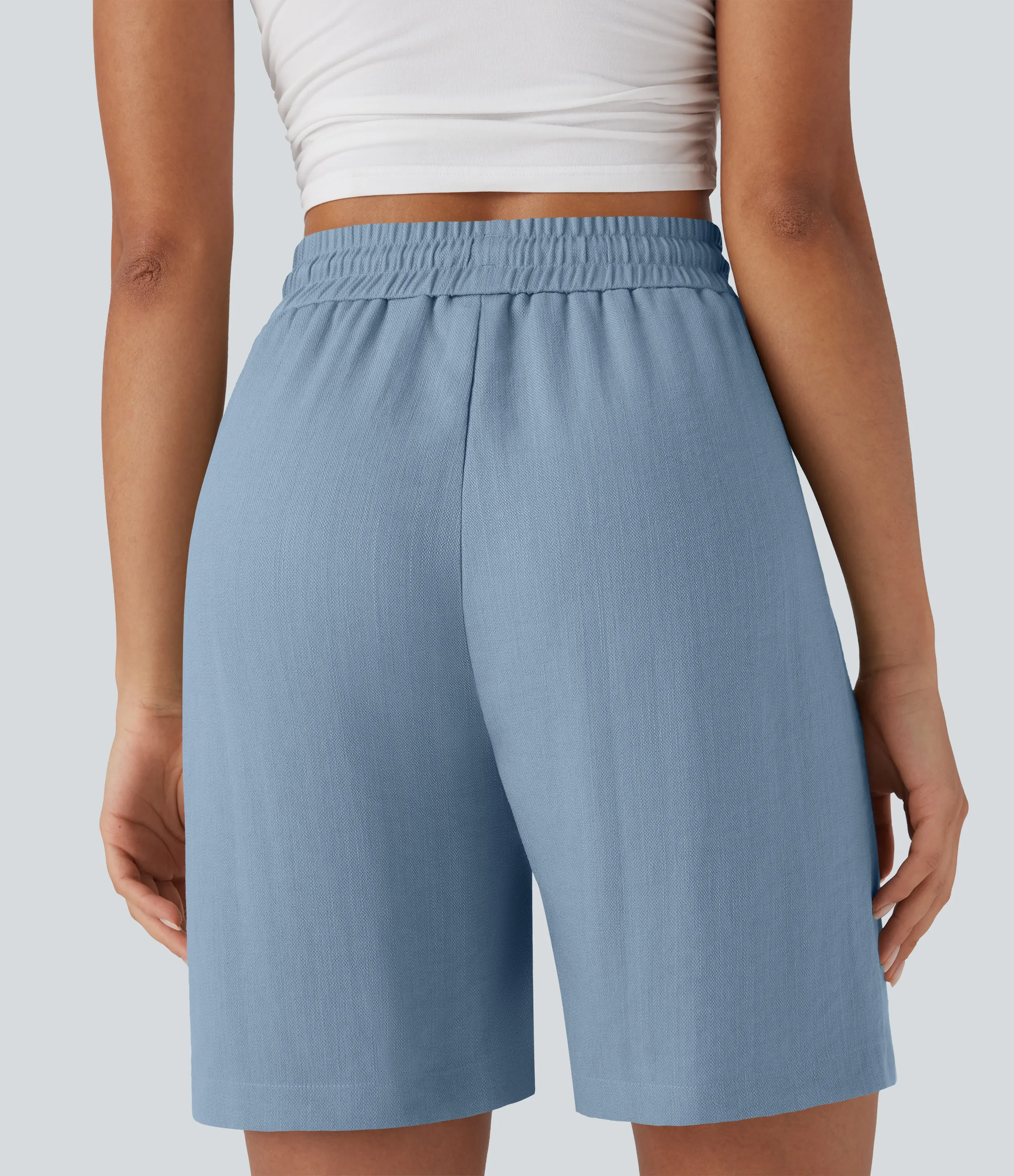 Halara Shorts casuales de lino con tiro alto y cordón ajustable con bolsillos laterales - Mountain Spring - XS sold by Halara product image thumbnail 5