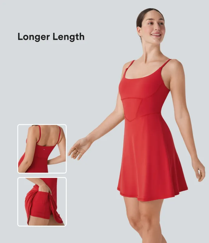 Halara Vestido mini casual  2 en 1 Softlyzero™ con espalda descubierta, corsé y bolsillo lateral con largo extra - Mars Red - XS(Long) made by Halara