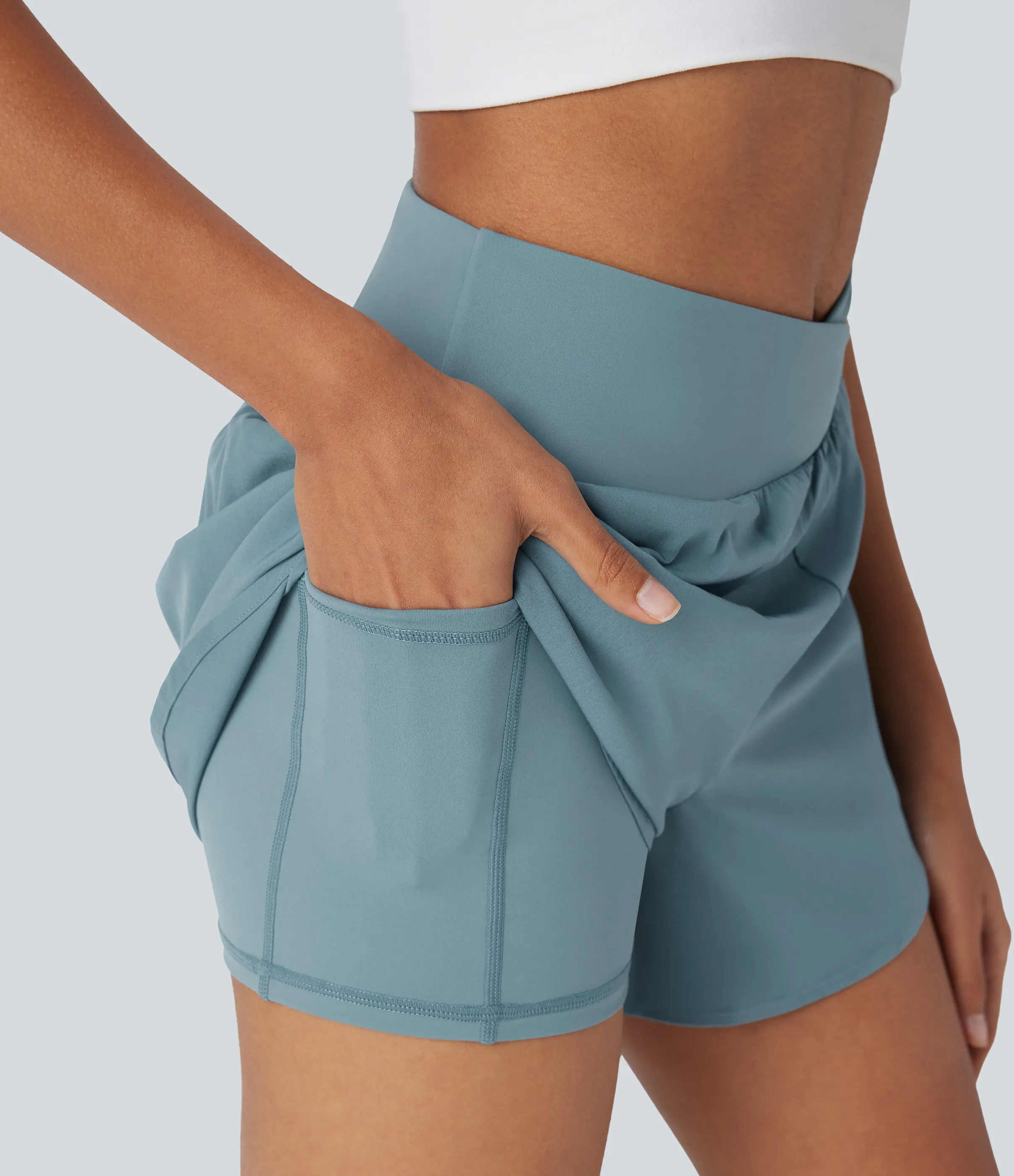 Halara Shorts de yoga 2 en 1 Breezeful™ de tiro alto cruzados de secado rápido y con múltiples bolsillos - Stone Blue - XL sold by Halara product image thumbnail 5