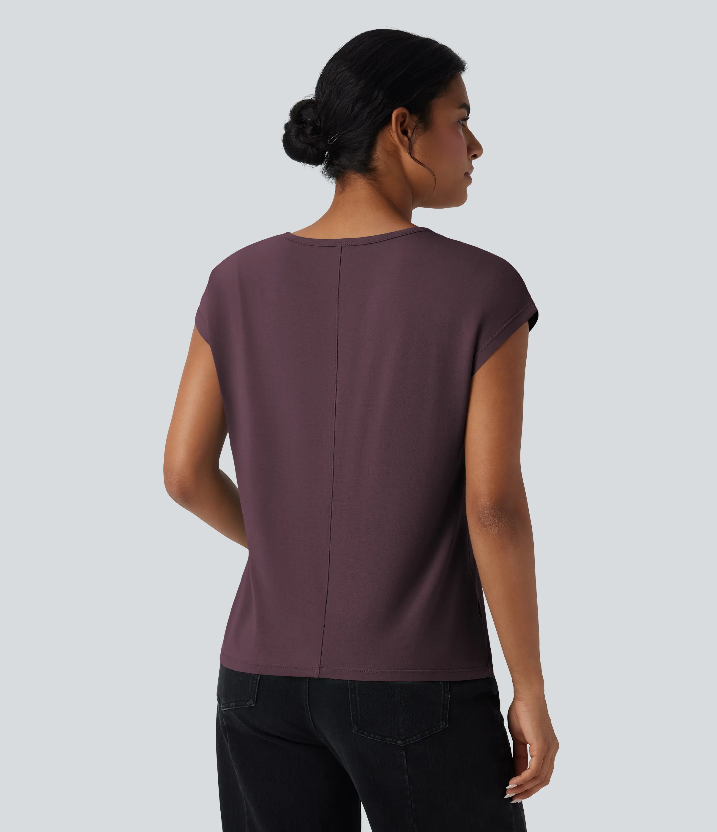 Halara Camiseta casual de manga corta con cuello en V - Maroon Banner - S sold by Halara product image thumbnail 3