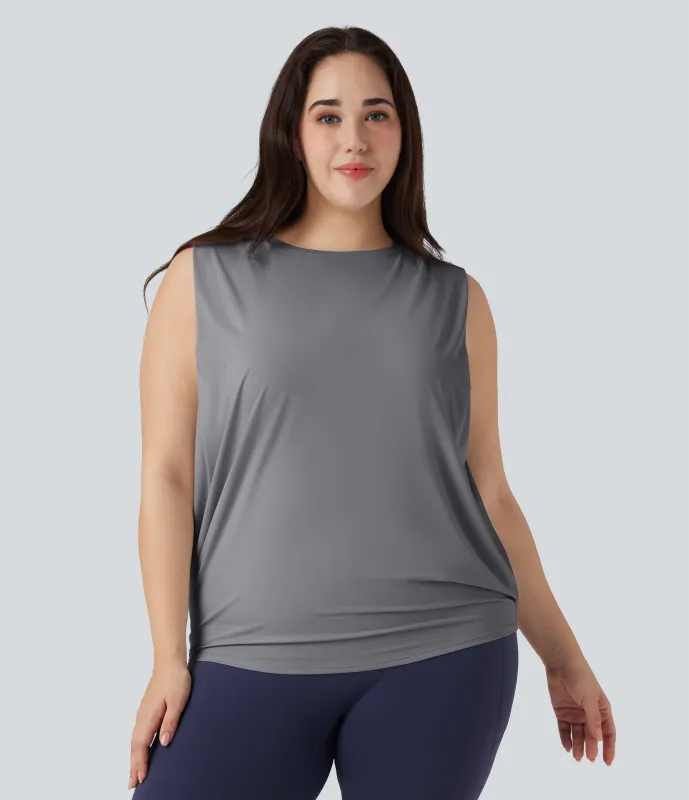 Halara Camiseta de yoga de talla grande con cuello redondo y tacto fresco - UPF 50+ - Night Owl - 3X made by Halara