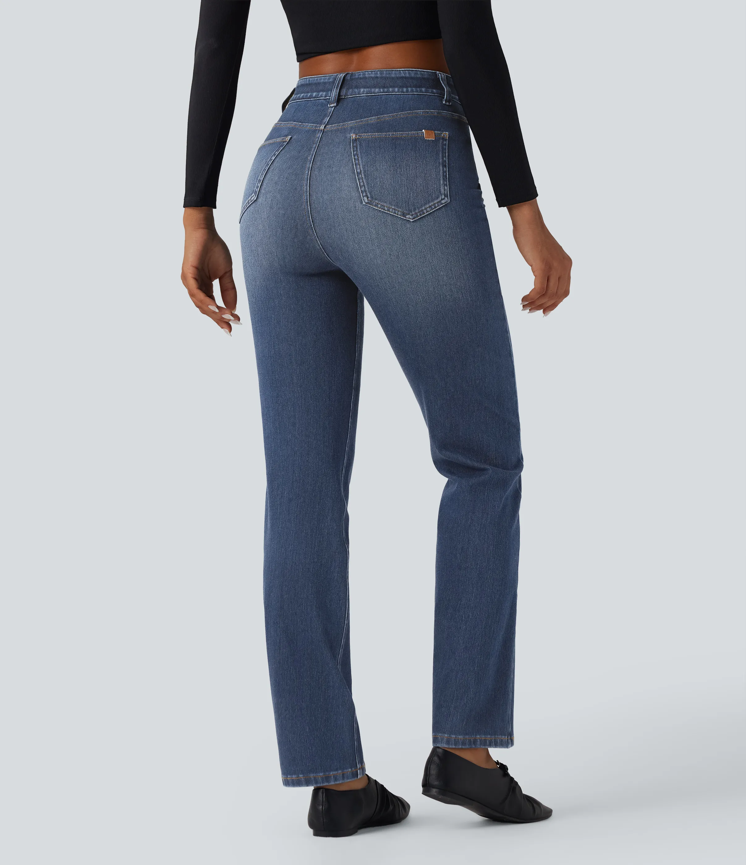 Halara Jeans ajustados casuales Halara Flex™ de tiro alto con control de abdomen y bolsillos - Blue Surf Denim - S(regular) sold by Halara product image thumbnail 3