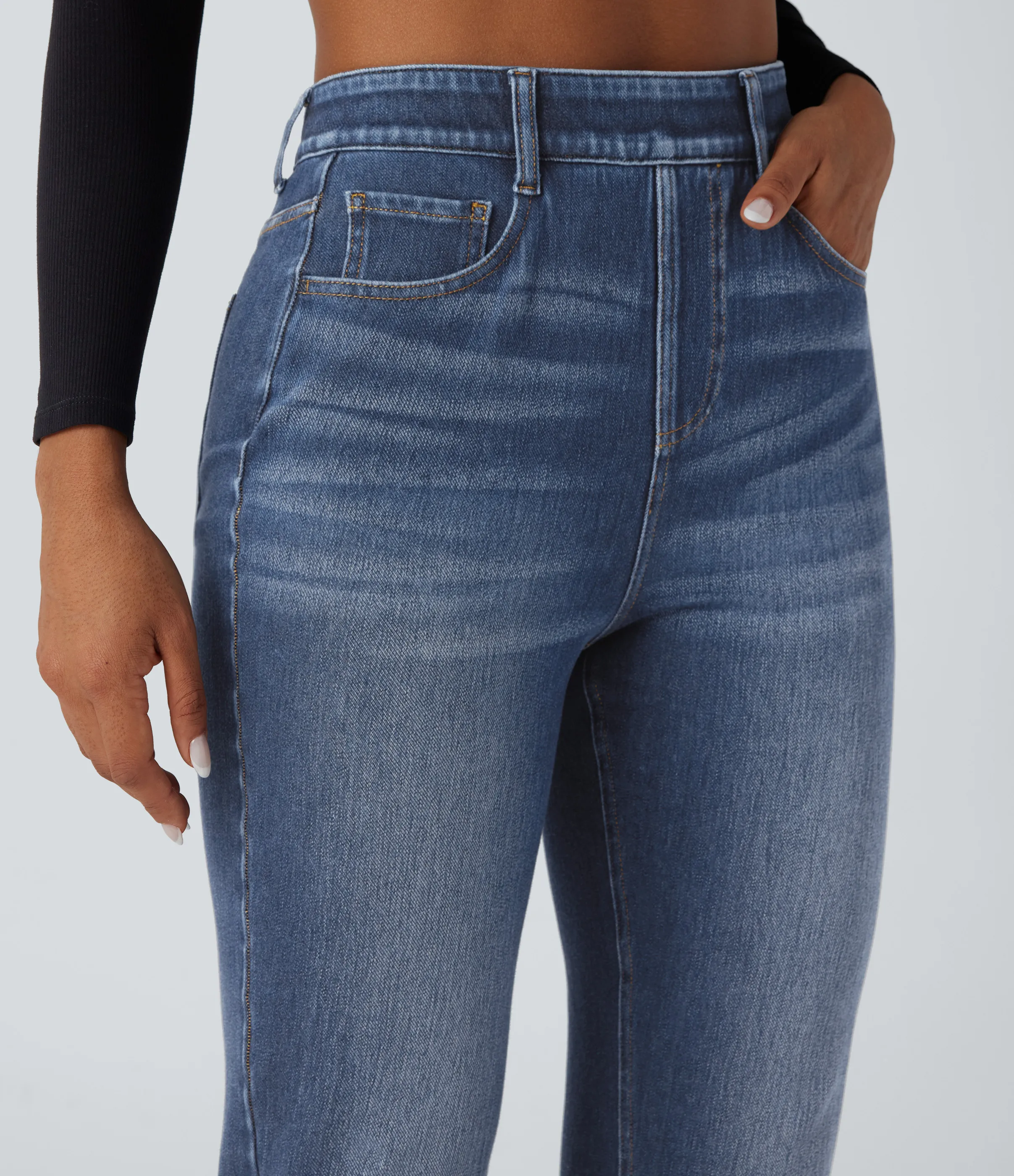 Halara Jeans ajustados casuales Halara Flex™ de tiro alto con control de abdomen y bolsillos - Blue Surf Denim - S(regular) sold by Halara product image thumbnail 5