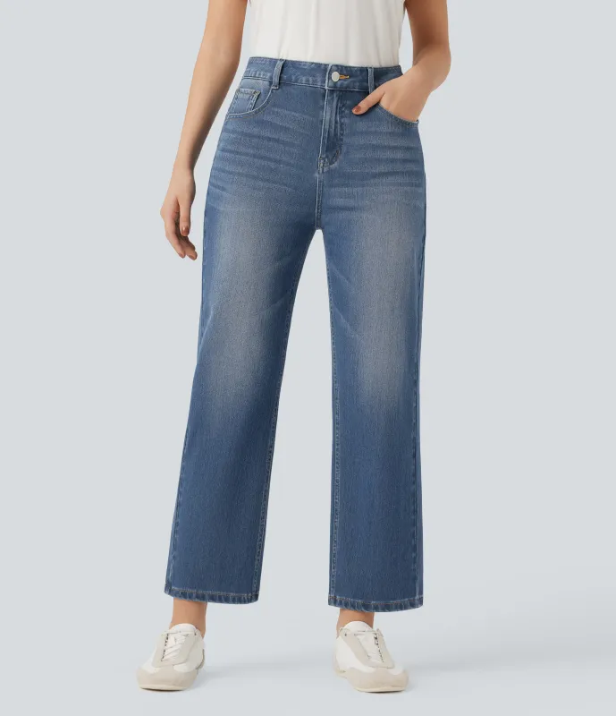 Halara Jeans casuales rectos Halara Flex™ de tiro alto lavado con bolsillos - Tide Blue Denim - XL(regular) made by Halara