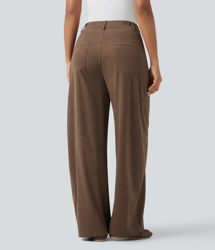Halara Pantalones casuales anchos de pana y tiro alto con bolsillos - Camellia Brown - XS(regular) made by Halara