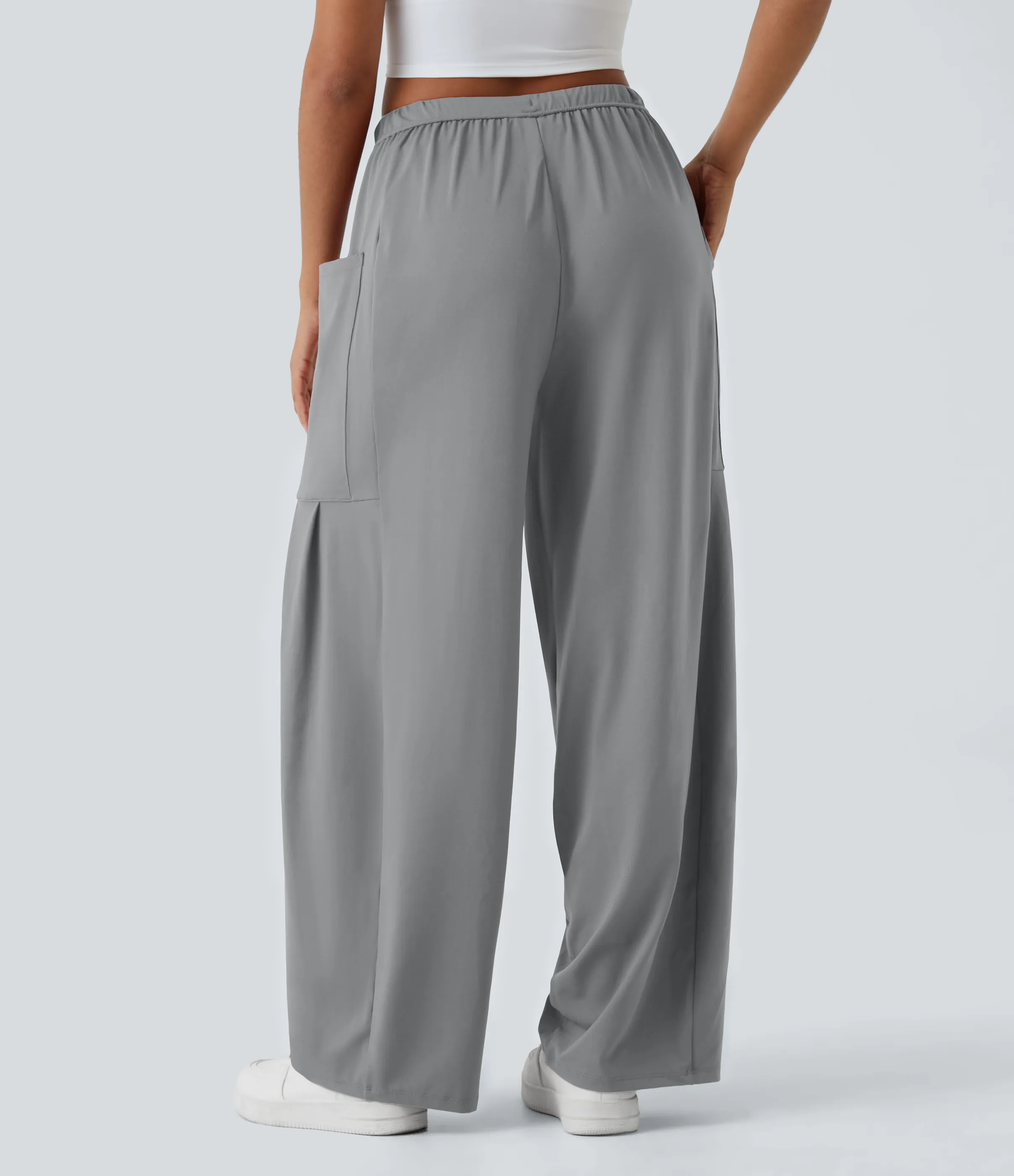 Halara Pantalón pierna ancha fluido palazzo bolsillo lateral cordón ajustable cintura elástica tiro medio - Ultimate Gray - L(regular) sold by Halara product image thumbnail 3
