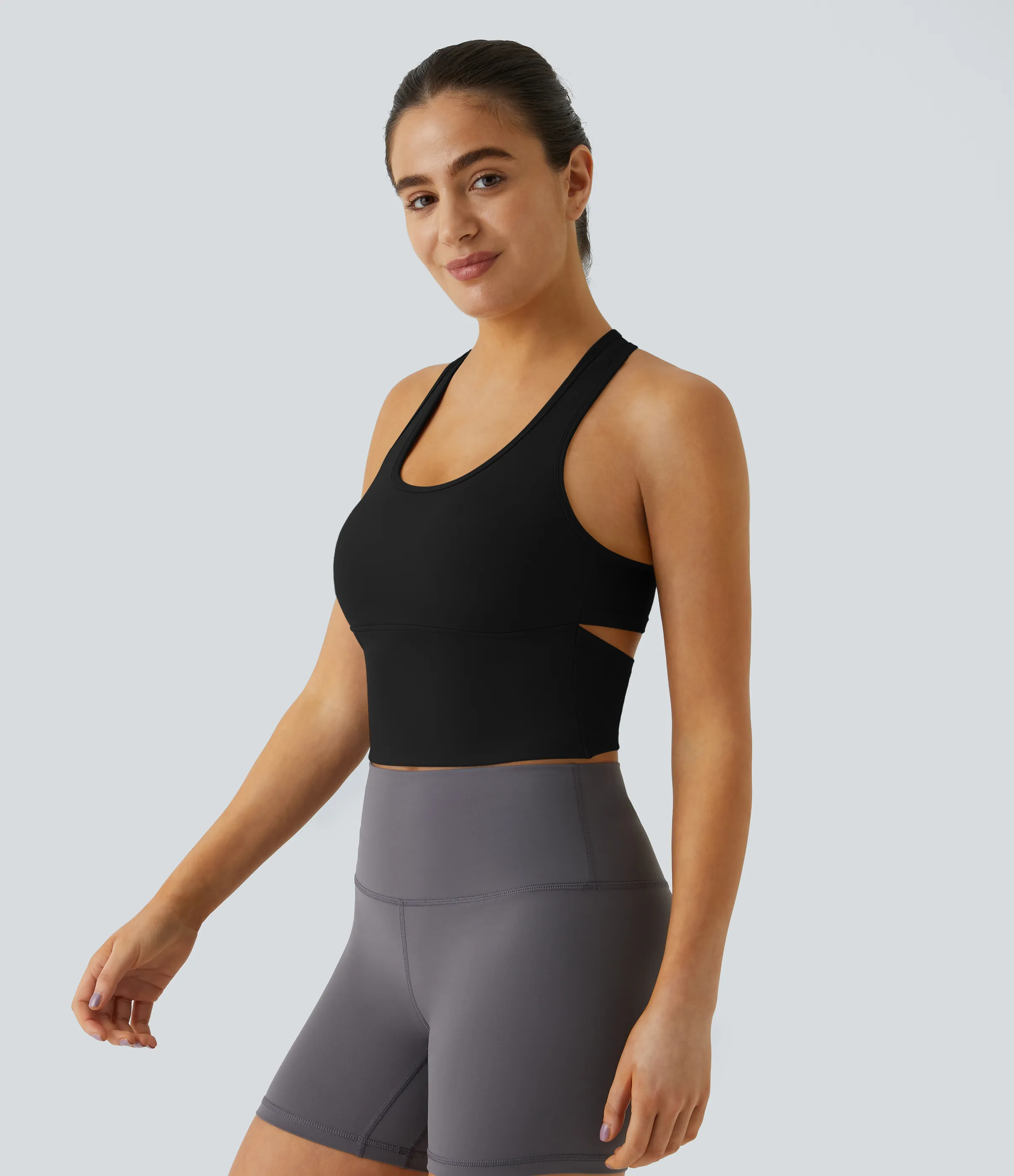 Halara Camiseta sin manga Softlyzero™ Plush yoga recortada espalda cruzada cuello U - Black - M sold by Halara product image thumbnail 5