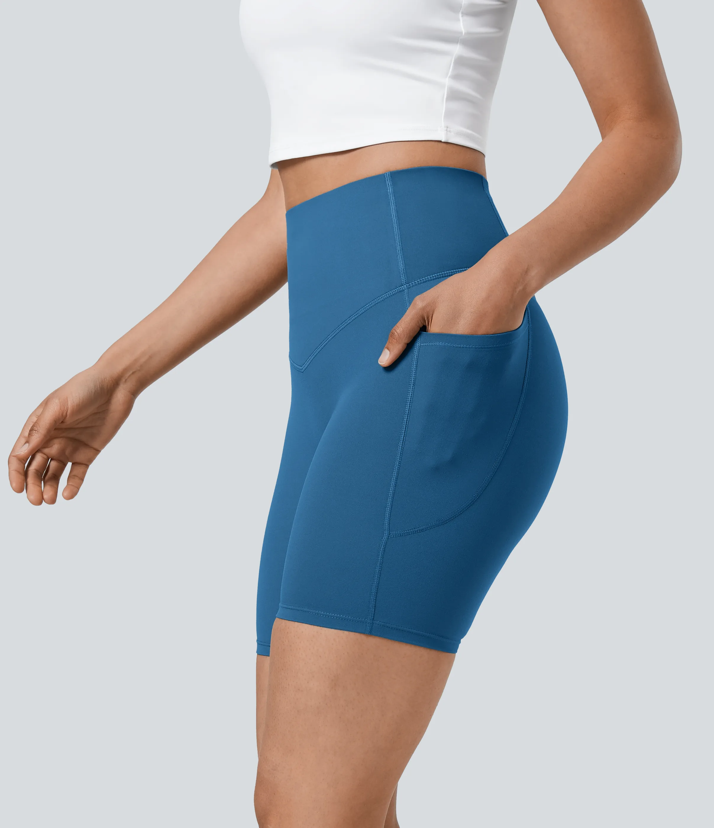 Halara Pantalones cortos SoCinched motociclista entrenamiento moldeador abdomen bolsillo lateral tiro alto 17.5cm - Vallarta Blue - M sold by Halara product image thumbnail 2