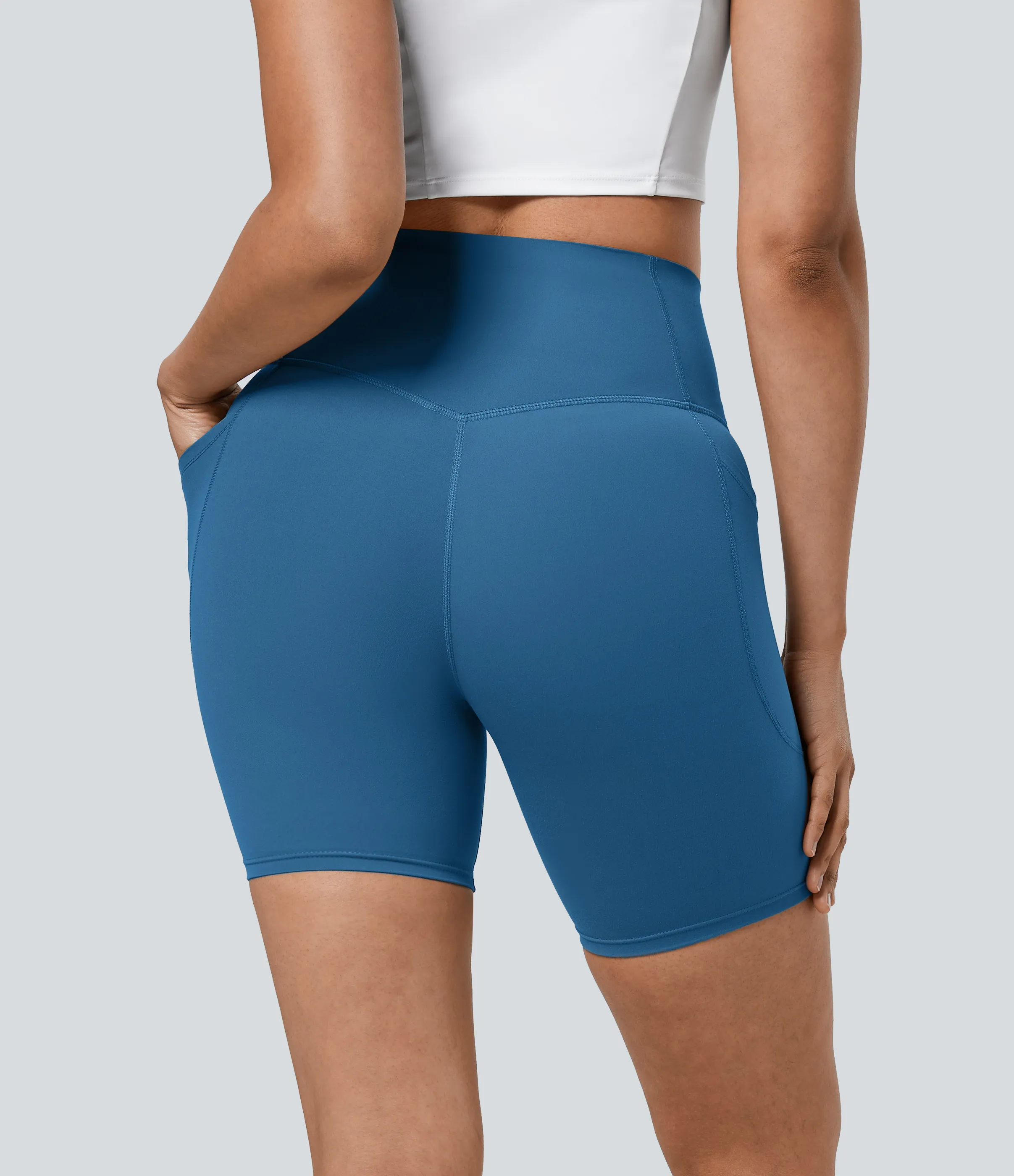 Halara Pantalones cortos SoCinched motociclista entrenamiento moldeador abdomen bolsillo lateral tiro alto 17.5cm - Vallarta Blue - M sold by Halara product image thumbnail 3
