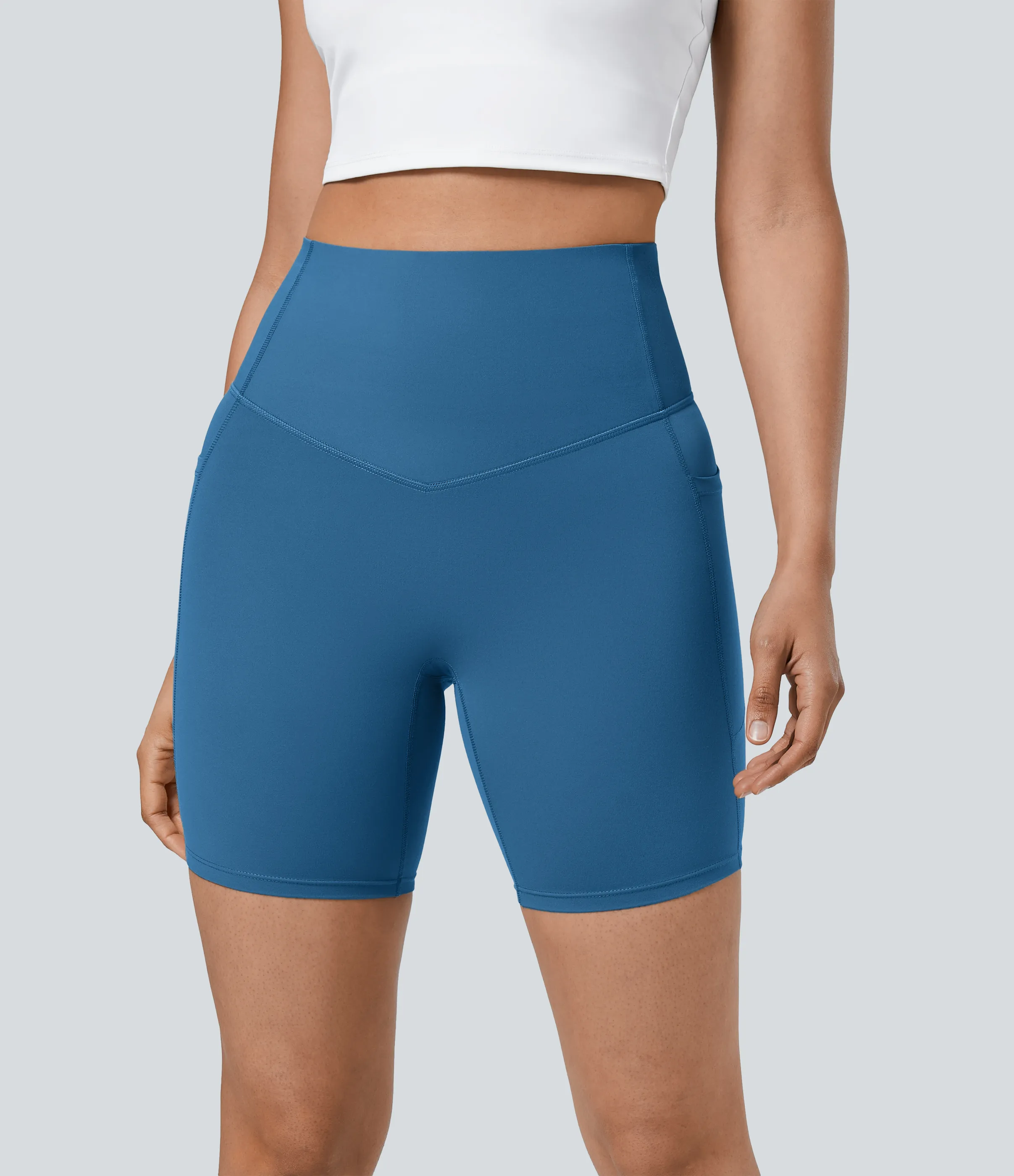 Halara Pantalones cortos SoCinched motociclista entrenamiento moldeador abdomen bolsillo lateral tiro alto 17.5cm - Vallarta Blue - M sold by Halara product image thumbnail 4