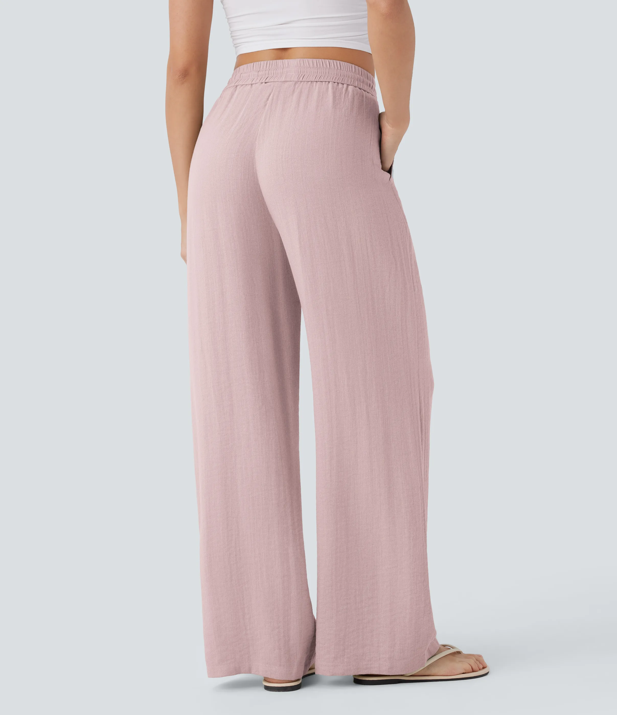 Halara Pantalón lino tiro alto cordón ajustable bolsillo lateral pierna ancha - Mauveglow - XS(petite) sold by Halara product image thumbnail 3