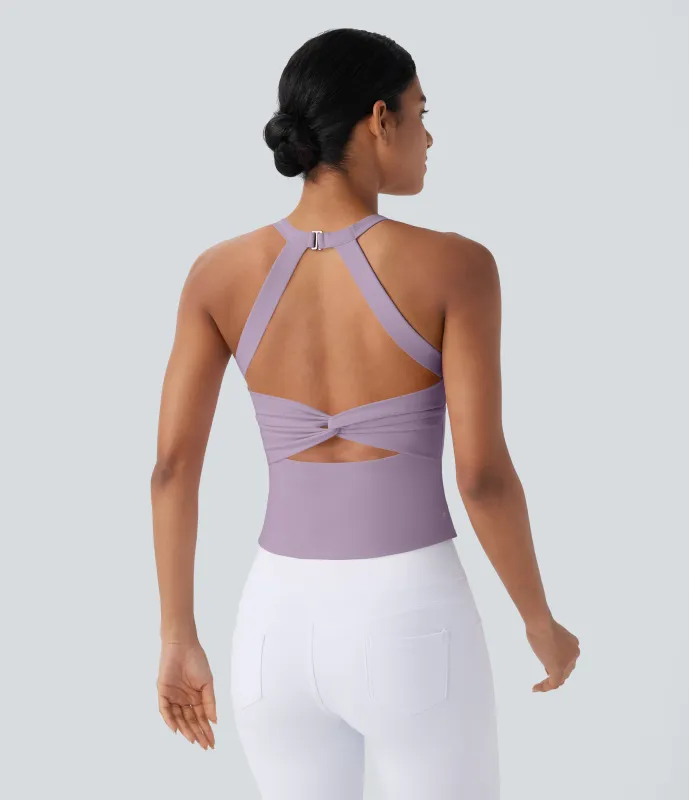 Halara Top de yoga SoftlyZero™ Plush afelpado con abertura en copas D-F - Tulip Purple - M made by Halara
