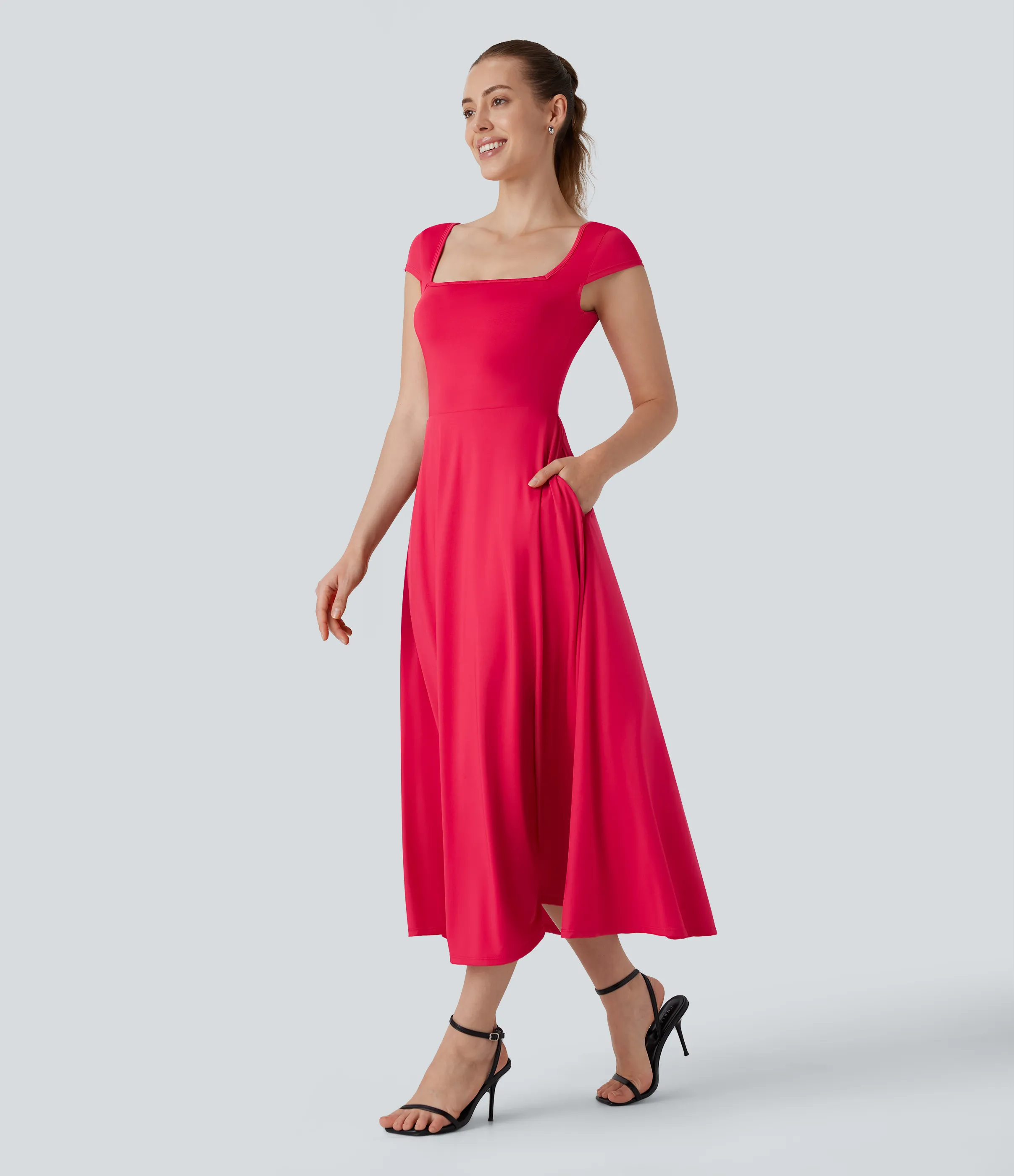Halara Vestido holgado midi cuello cuadrado manga corta bolsillo lateral - Hibiscus - XL sold by Halara product image thumbnail 4