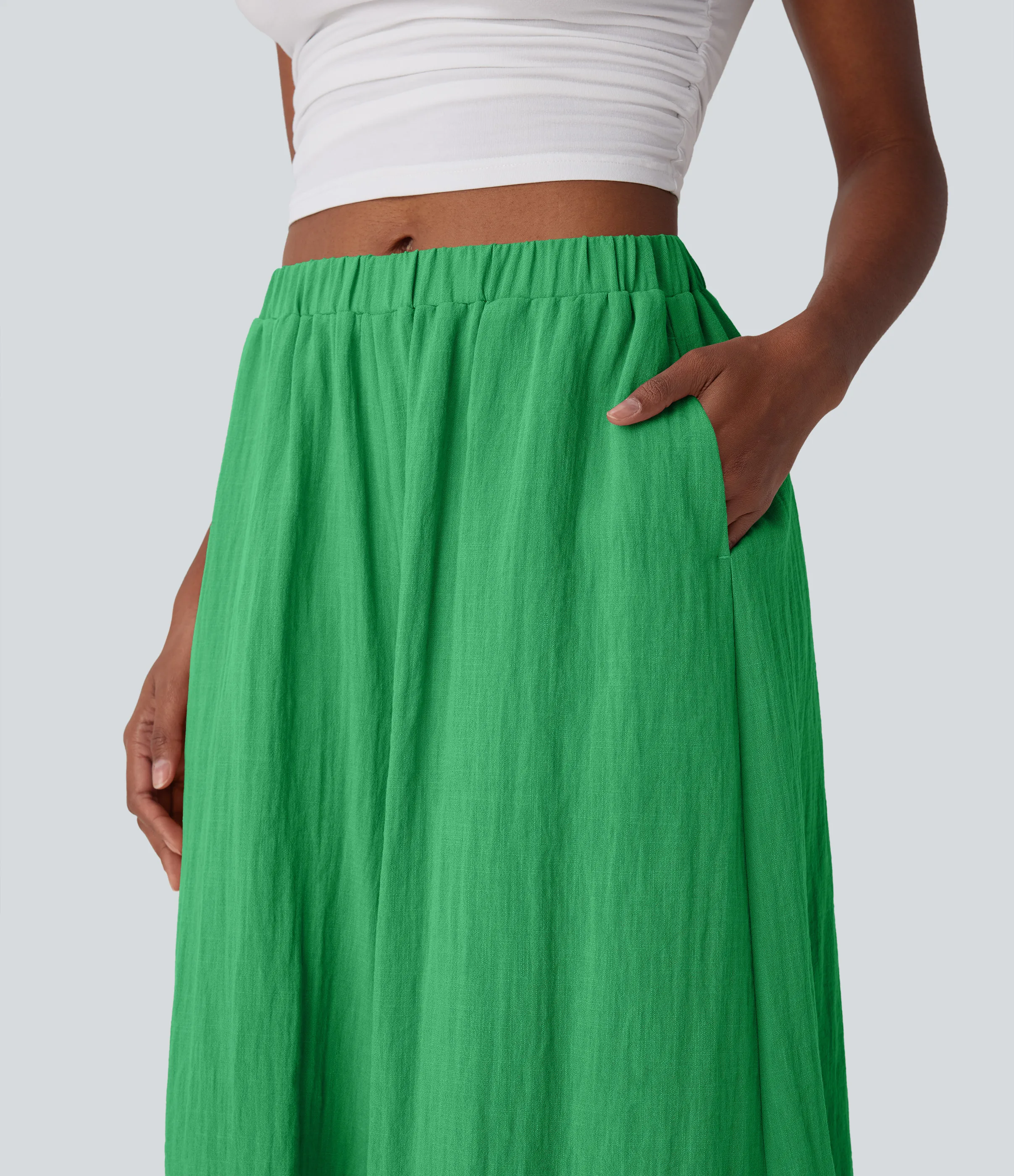 Halara Pantalones de lino anchos y fluidos de tiro medio con bolsillos laterales - Kelly Green - S(regular) sold by Halara product image thumbnail 5