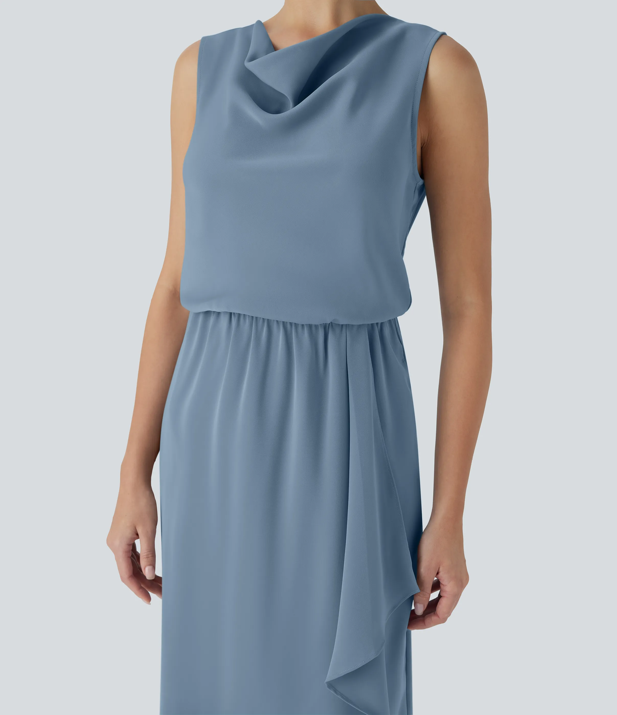 Halara Vestido midi de viaje sin mangas con cuello vuelto y dobladillo cruzado con bolsillos laterales - Mountain Spring - M sold by Halara product image thumbnail 5