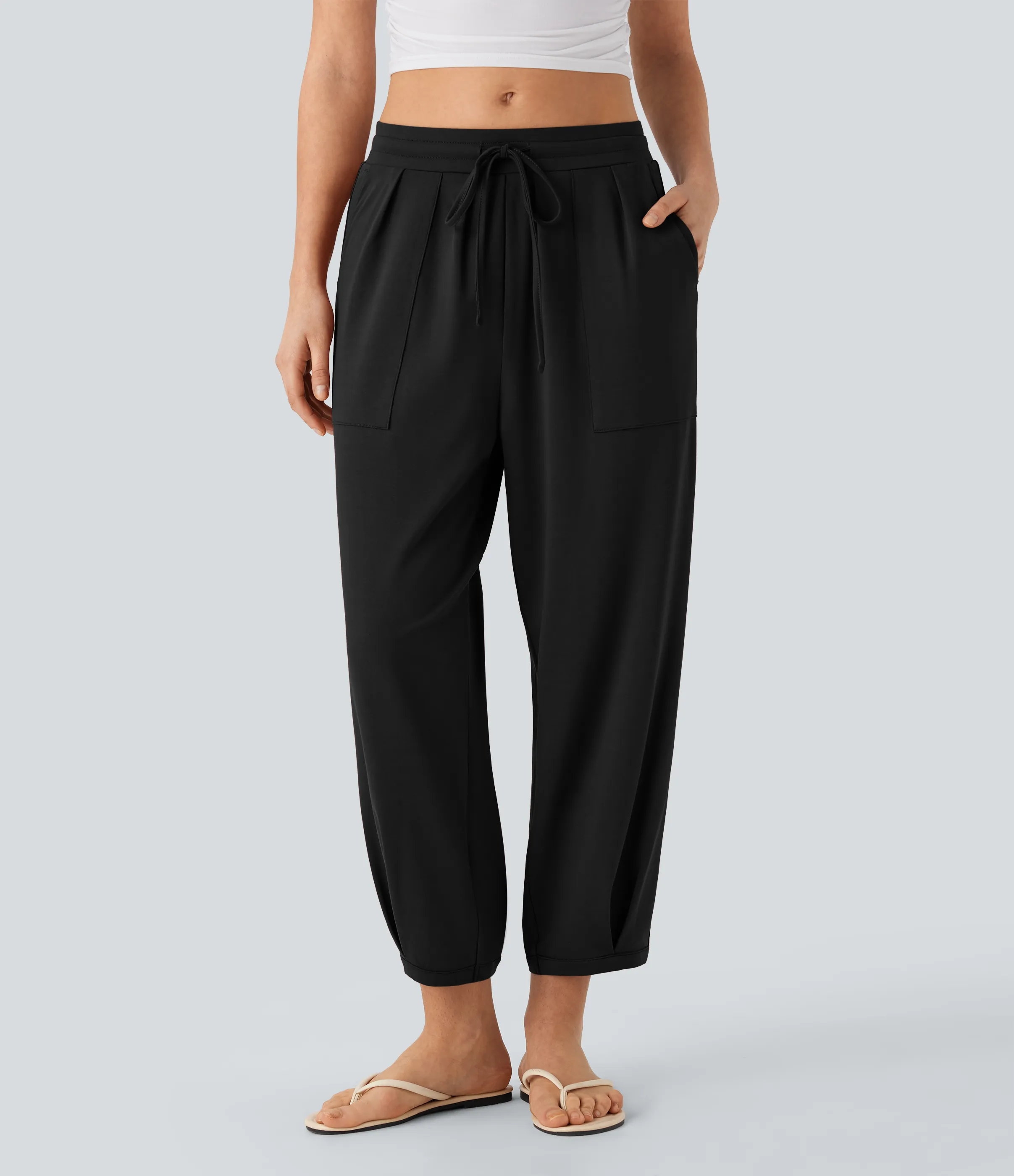 Halara Pantalones casuales ajustados de tiro medio con cordón y bolsillos - Black - L(regular) sold by Halara product image thumbnail 4