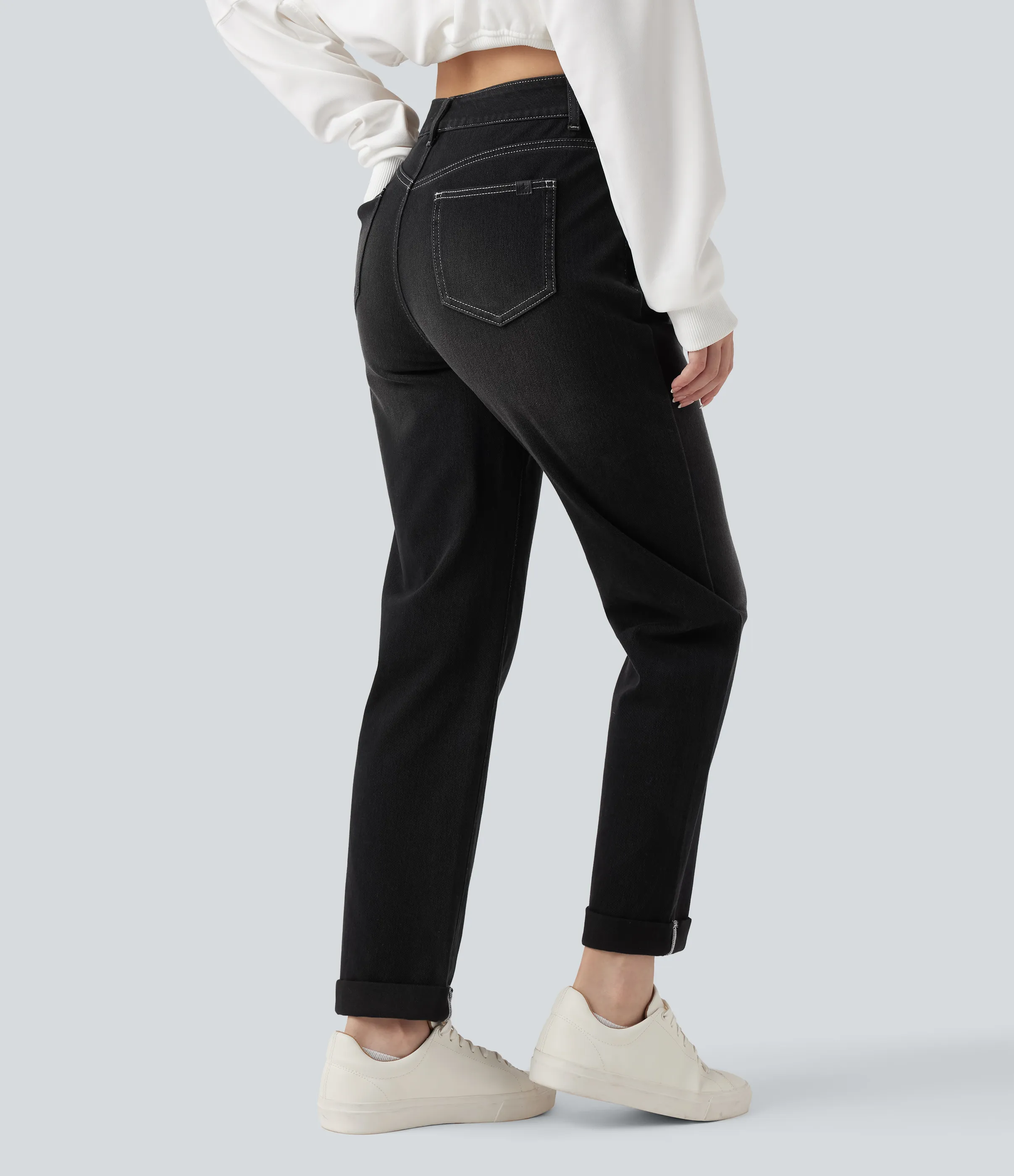 Halara Jeans ajustados casuales Halara Flex™ de tiro alto con dobladillo enrollado y bolsillos - Phantom Denim - M(petite) sold by Halara product image thumbnail 3