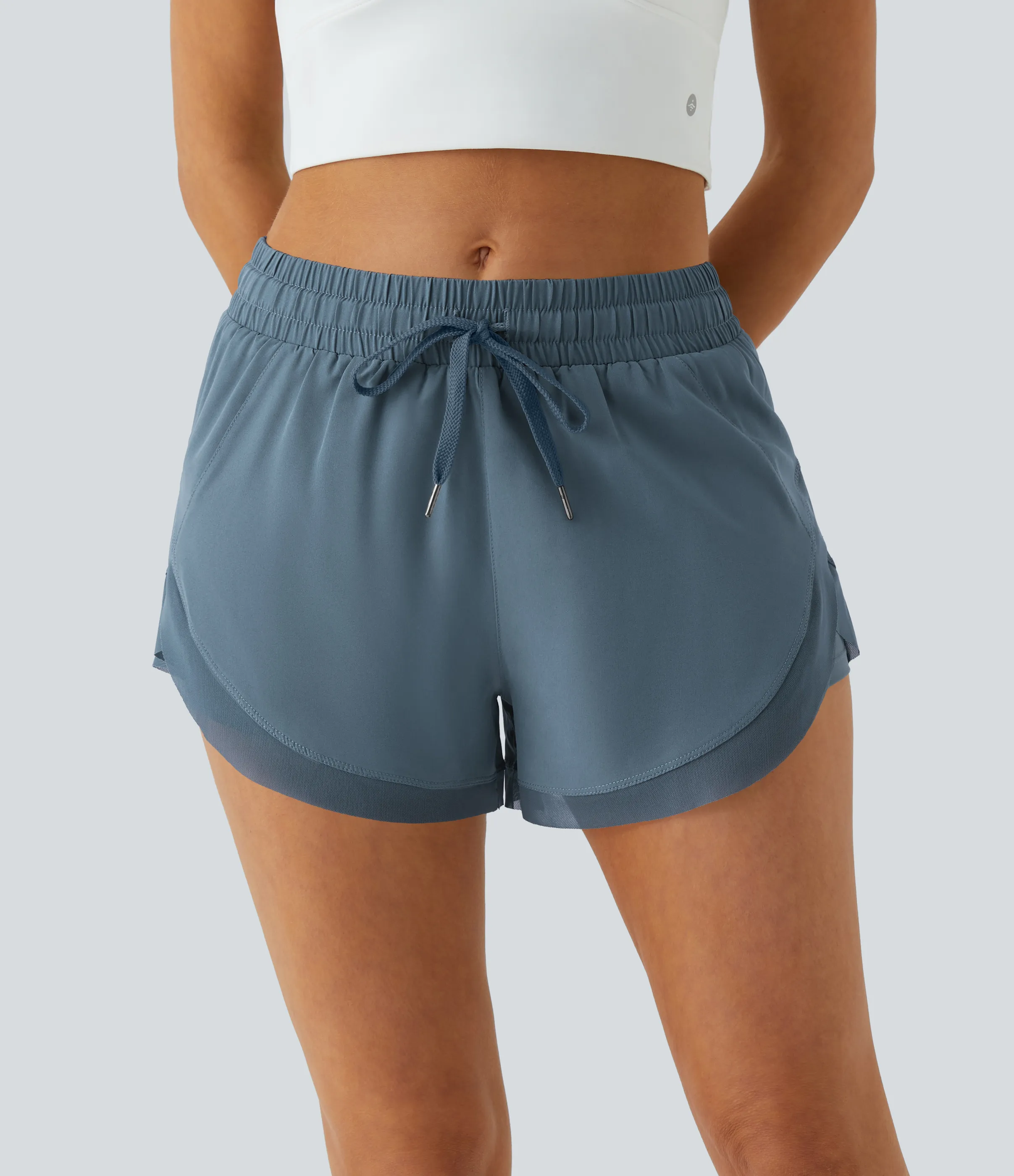 Halara Pantalón corto correr fluidos 2 en 1 tiro medio cordón malla contrastante 7.5cm - Indian Teal - XS sold by Halara product image thumbnail 3