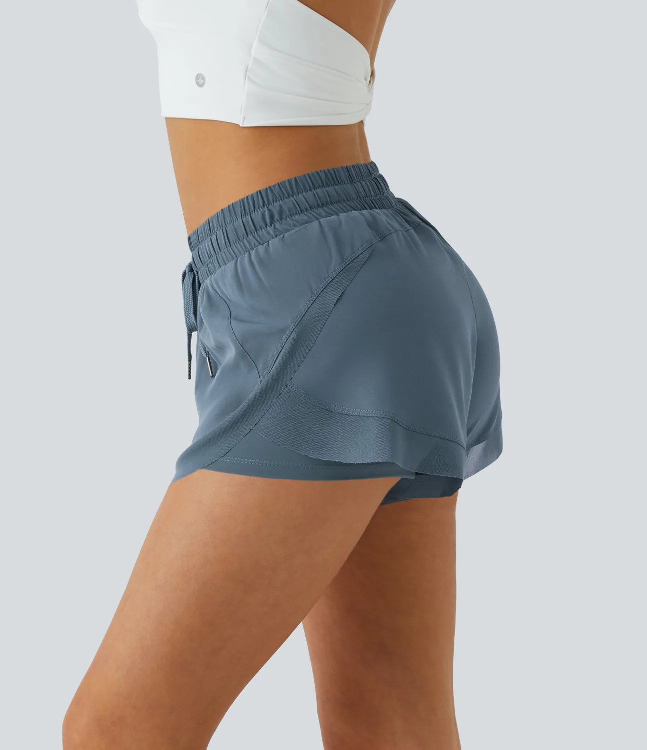 Halara Pantalón corto correr fluidos 2 en 1 tiro medio cordón malla contrastante 7.5cm - Indian Teal - XS sold by Halara product image thumbnail 4